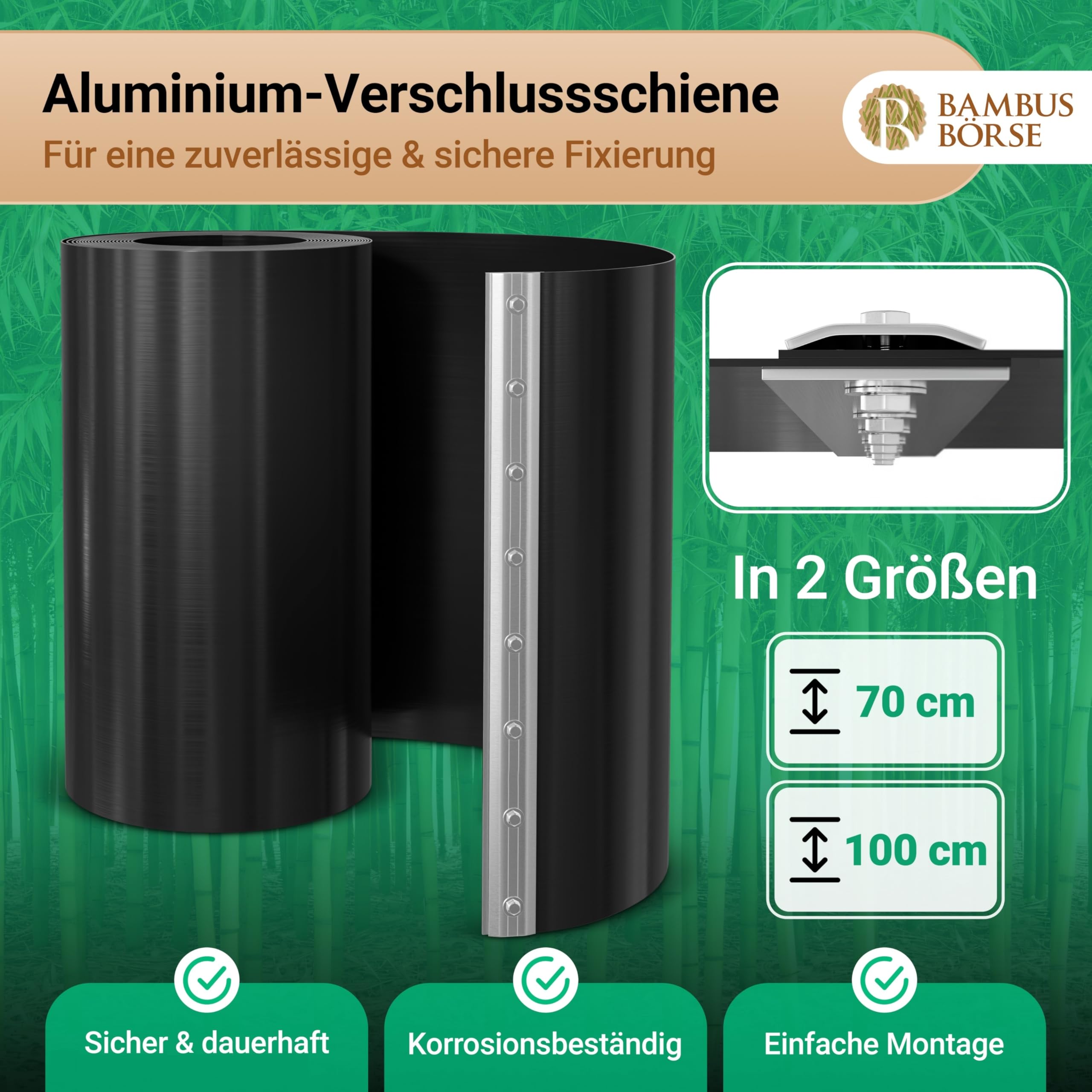 Wurzelsperre - Rhizomsperre mit Verschlussschiene 70cm hoch 2mm Stärke 6m Länge - aus hochwertigem HDPE | Rhizomsperre Bambus | Wurzelsperre Bambus
