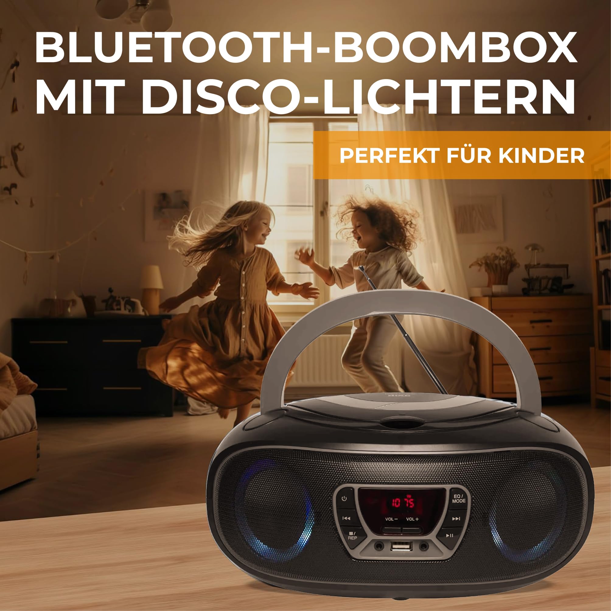 Denver TCL-212BT CD-Player Boombox Bluetooth USB FM-Radio Grau | Toplader, MP3-Wiedergabe, AUX-Eingang, Kopfhöreranschluss, LED-Licht, Netz- oder Batteriebetrieb