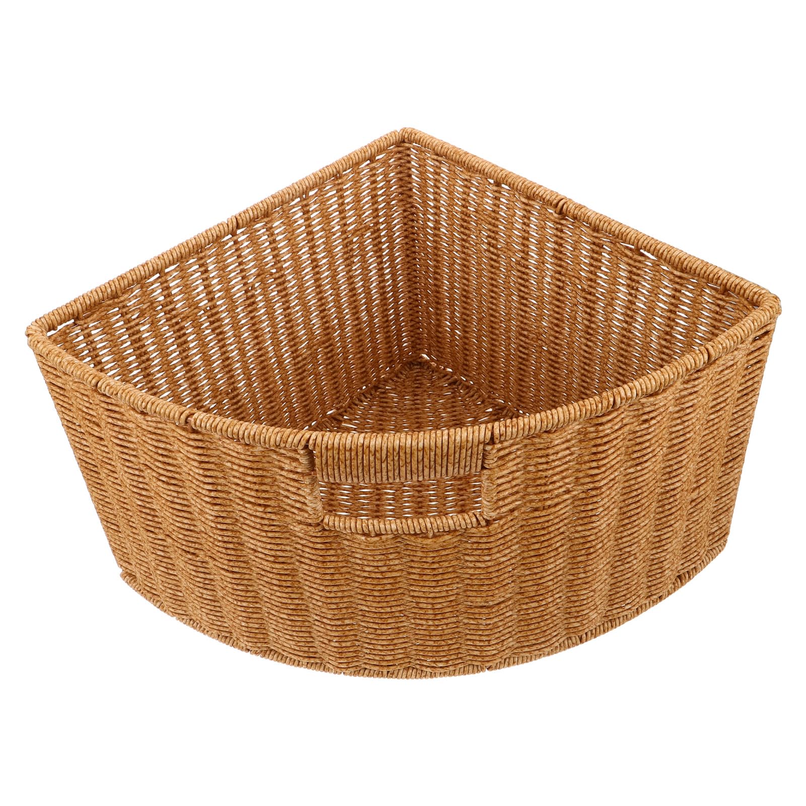 DOITOOL Cesta Triangular Pequeña de Imitación Ratán Plástico para Almacenamiento en Esquinas, Organizador Multiusos para Dormitorio y Baño, Cesta Ligera para Encimera y Estantes