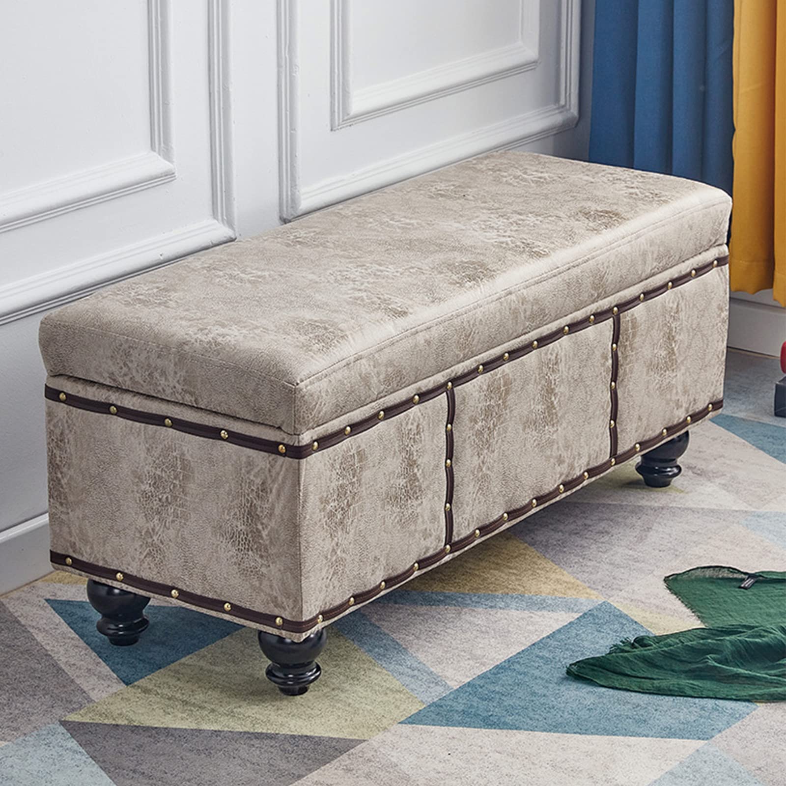 Tabouret de rangement rectangulaire kaki 60x40x45cm pour salon et chambre