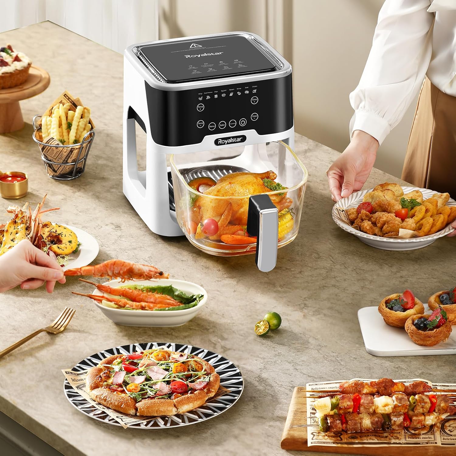 مقلاة هوائية زجاجية رقمية تعمل باللمس بسعة كبيرة 5.2 لتر 1200 ... - view 7