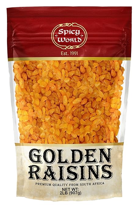 Spicy World Golden Raisins 2 LB Bulk Bag - Sweet & Seedless Sultanas from South Africa | | Perfectly Dried for Natural Sweetness | Ideal Dried Fruit Snack | For Baking & More | No Added Sugar