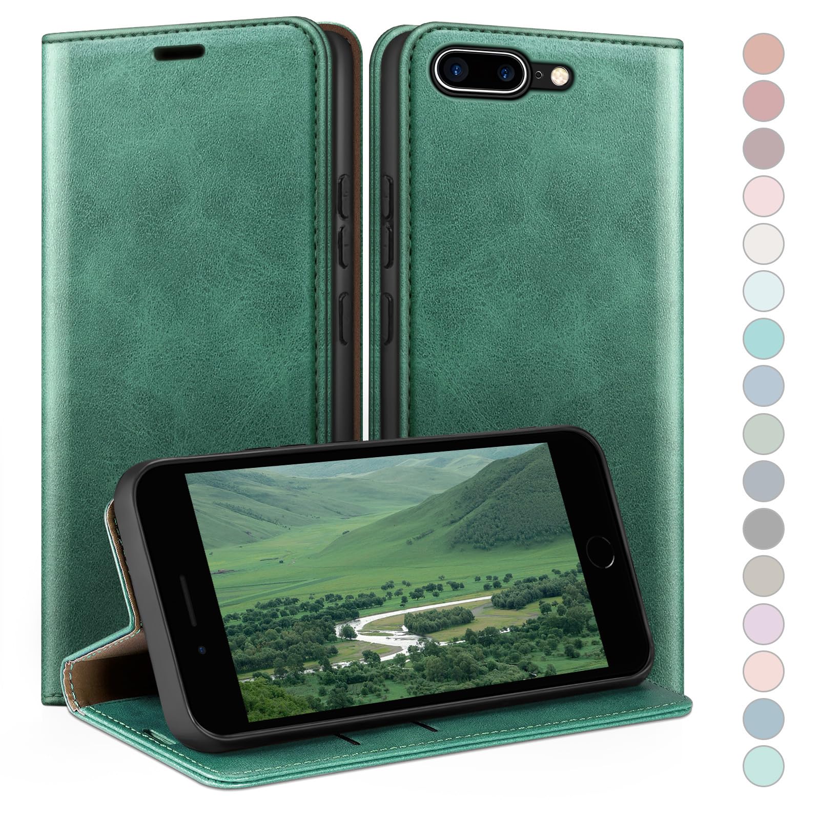 Coque iPhone 7 Plus/8 Plus étui à rabat vert fentes cartes - 7