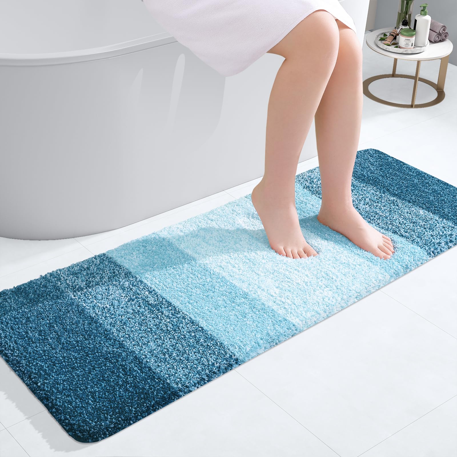 OLANLY Bathroom Runner Rugs 47x17, Extra Soft Absorbent Microfiber Bath Rugs, Rubber Backing, Quick Dry, Washable Bath Mats for Bathroom Floor, Tub