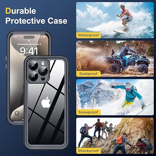 Miniatura 2 de Humixx Funda impermeable para iPhone 15 Pro Max, lente integrada y protector de pantalla, [14 pies de cuerpo completo a prueba de golpes] [IP68 bajo