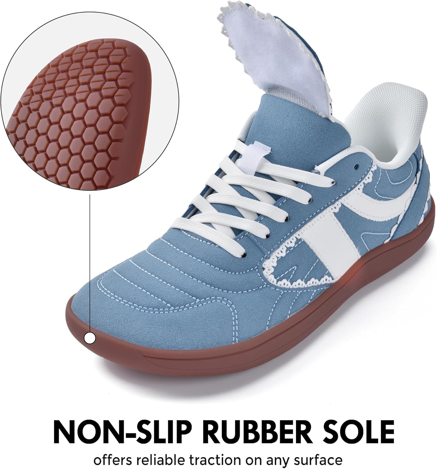 JACKSHIBO Barefoot Shoes Slip in Women Hands Free Wide Toe Box Slip on Ribbon Long Tongue Arch Support Walking Tennis Lace Sneakers for Plantar Fasciitis Orthopedic Zero Drop Gum Sole Minimalist Shoe - Image 6