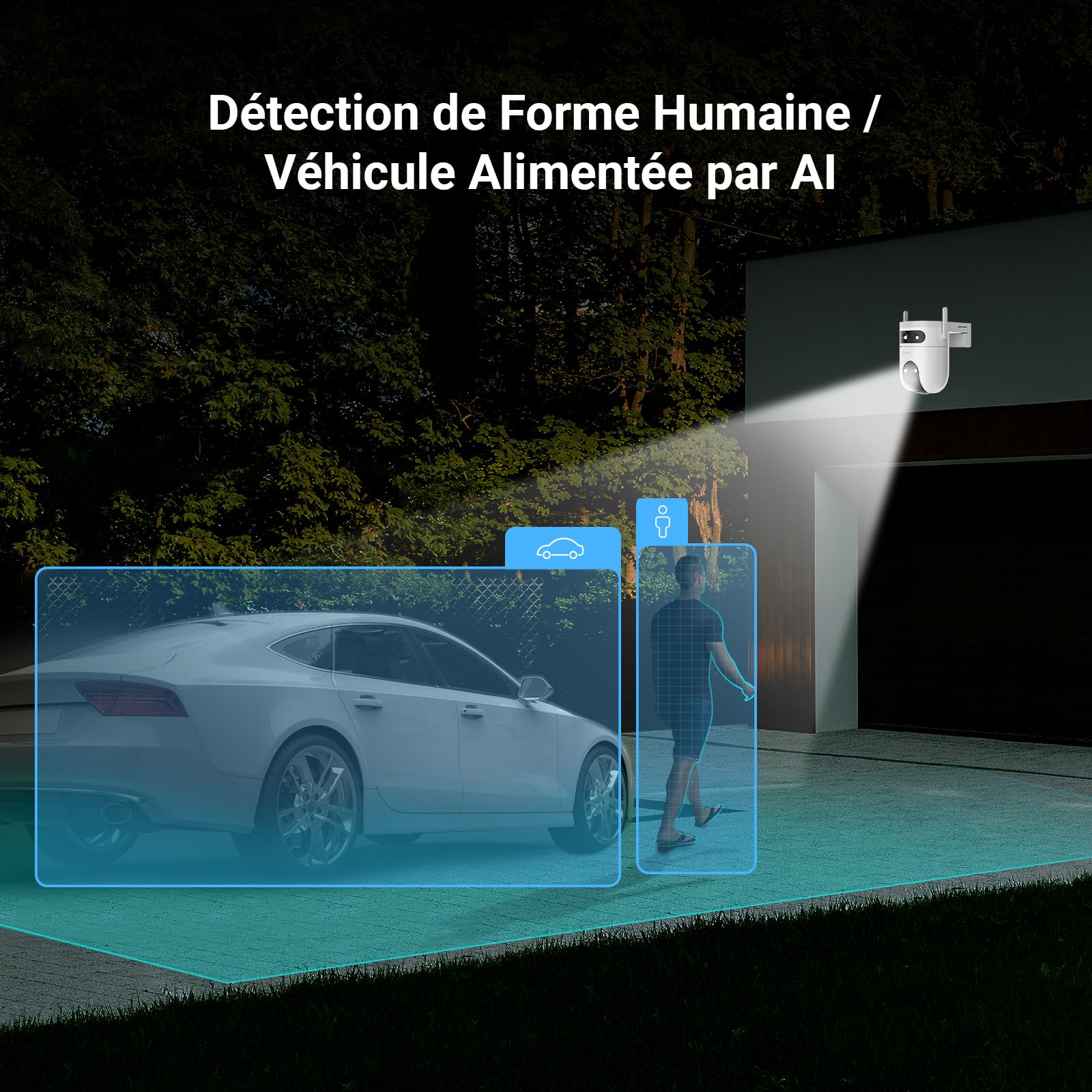 EZVIZ H9C 5MP+5MP(3K+3K) 4G LTE Caméra Surveillance WiFi Extérieure à Double Objectif, 360° PTZ Camera, Suivi Auto, Détection de Forme Humaine/Véhicule,Défense Active,Vision Nocturne Couleur 40M