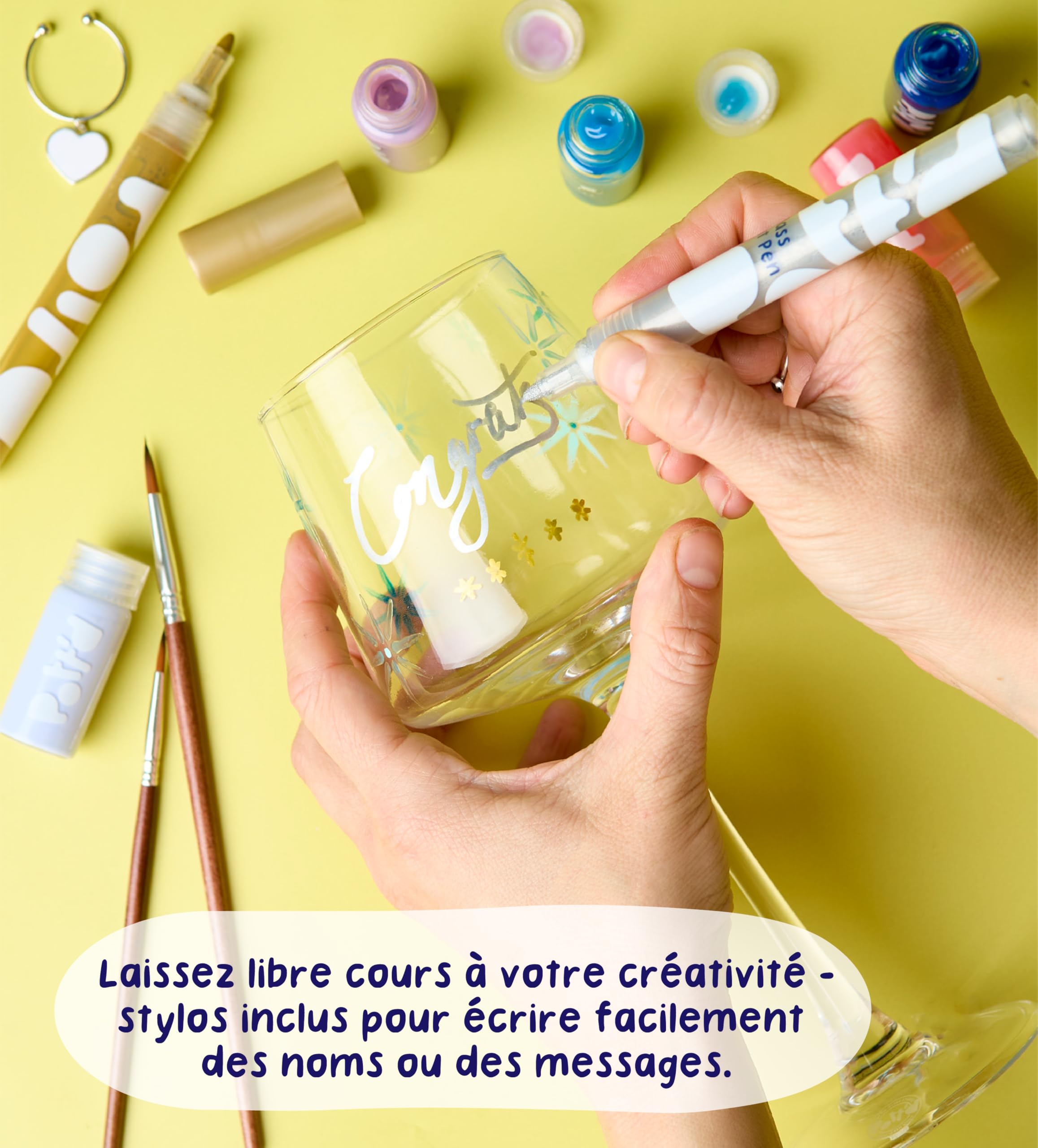 Pott’d Paintables Kit de Peinture sur Verre à Vin DIY pour Adultes Avec Verres à Vin, Peintures Émaillées, Pinceaux, Stylos et Breloques, Kit Créatif pour Adultes, Idéal pour Débutants
