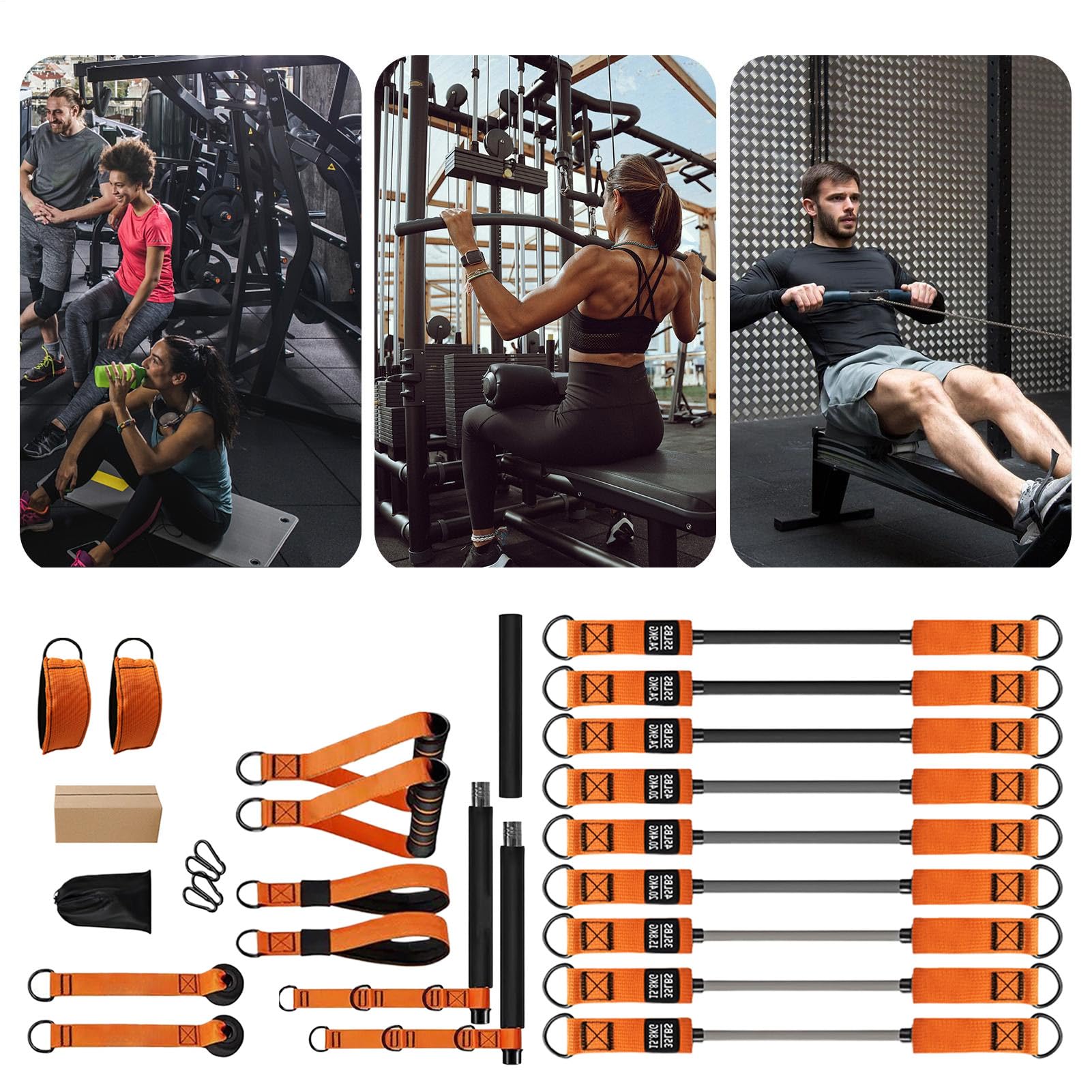 Set di barre per pilates con fasce di resistenza, dispositivo fitness multifunzione, sistema per pilates con resistenza regolabile, per palestra, atleti, allenamento completo del corpo, spalle e collo