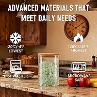 Vista 4 de Juego de 4 recipientes de almacenamiento cuadrados de vidrio hermético de 37 onzas con tapa de bambú, tarro apilable (37.2 fl oz), recipiente