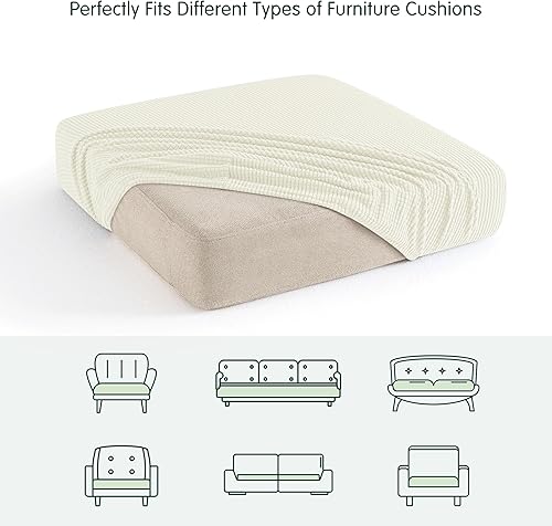 Miniatura 4 de CHUN YI - Funda elástica de cojín para sofá de 3 plazas, funda de asiento de sofá con tela jacquard de elastano (grande, color marfil blanco)