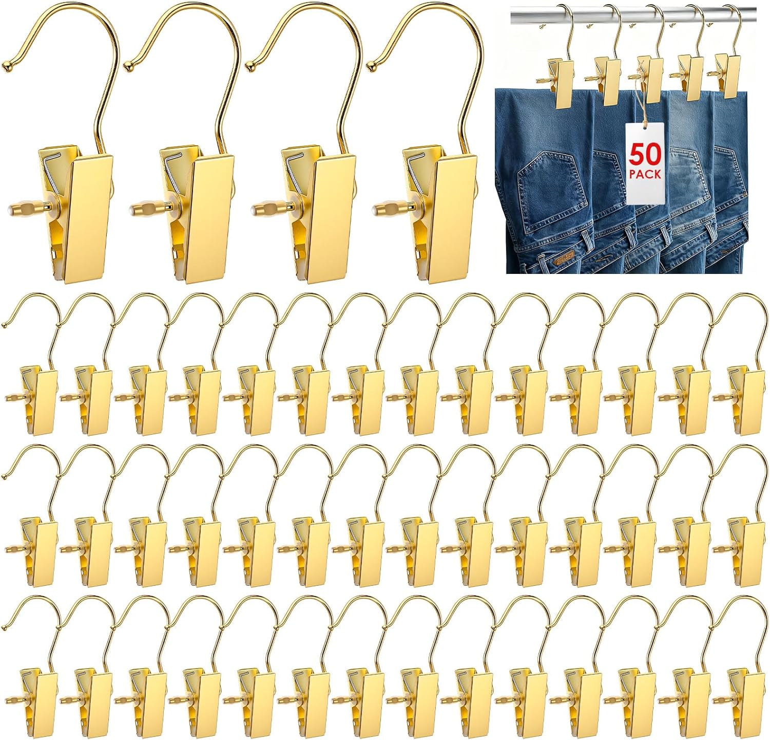 50 Pack Gold Boot Hangers for Closet, Pants Hangers with Clips Portable Travel Hanges Space Saving, Boot Clip Hooks for Hanging Clothes Pins Leggings Hangers Laundry Towels Hat Bra Socks Jean