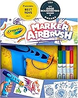 Crayola Marker Airbrush Spray Art Kit for Kids - Battery-Powered Sprayer, 8 Washable Markers, 5 Reusable Stencils, Ages 6+ Easter Stuffer