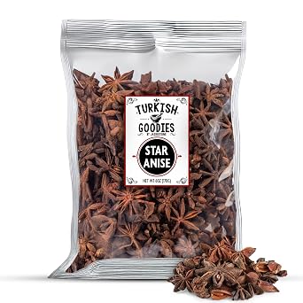 Whole Star Anise by Turkish Goodies Fresh, Aromatic, Sun-Dried Star Anise Pods Perfect for Cooking, Baking, and Herbal Tea - 6oz