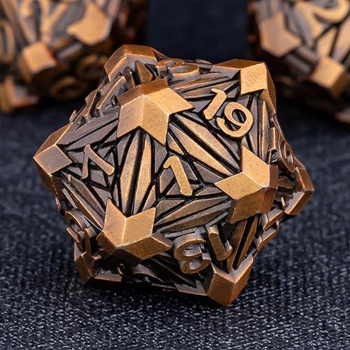 KERWELLSI Juego de dados de metal para DND D&D con caja de regalo, dados de dados de oro antiguo Dungeons and Dragons, 7 piezas poliédricos para