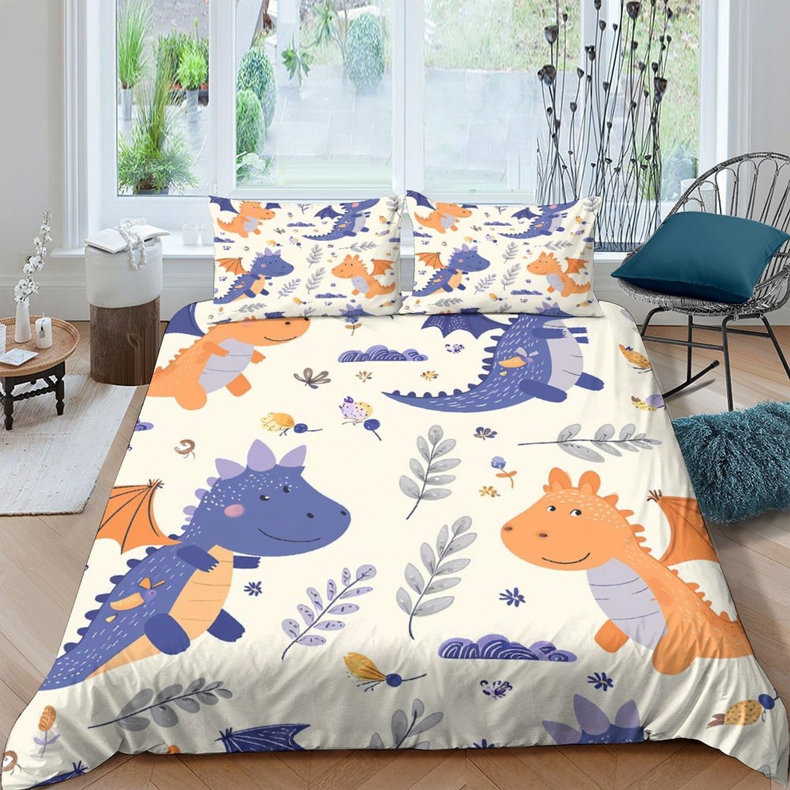 Ctjqhvkz Style-9 3D Printed Orange Blue Dinosaur Fitted Sheet Microfiber Soft Mattress Cover For Bedroom Guest Room Dorm Decor Single（135X200cm）