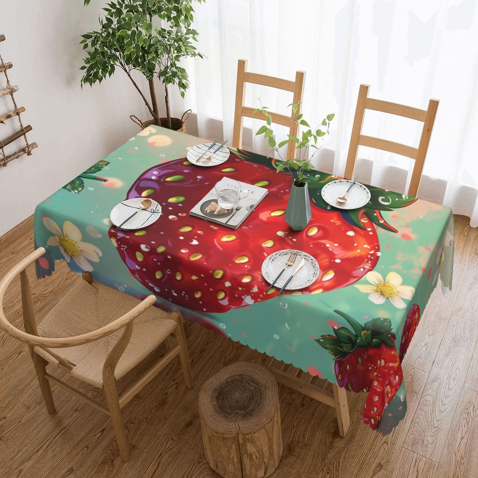 Nappe rectangulaire imprimée fraise 183x137 lavable pour table cuisine