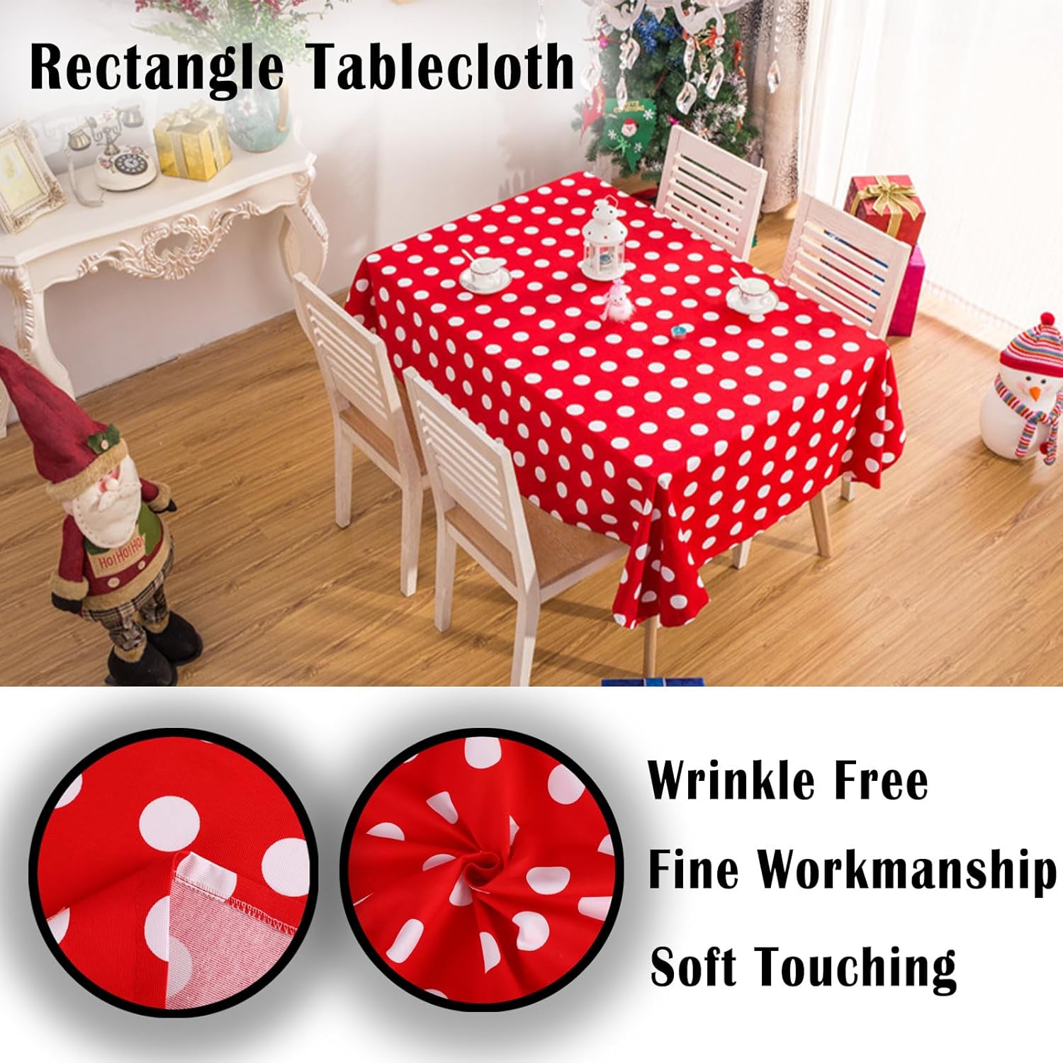 Jeloris Christmas Tablecloth Polka Dot Tablecloth, Red and White Holiday Pop Art Rectangle Wrinkle Free Table Cover for Holiday/Dining/Party Use (55x78 inch)