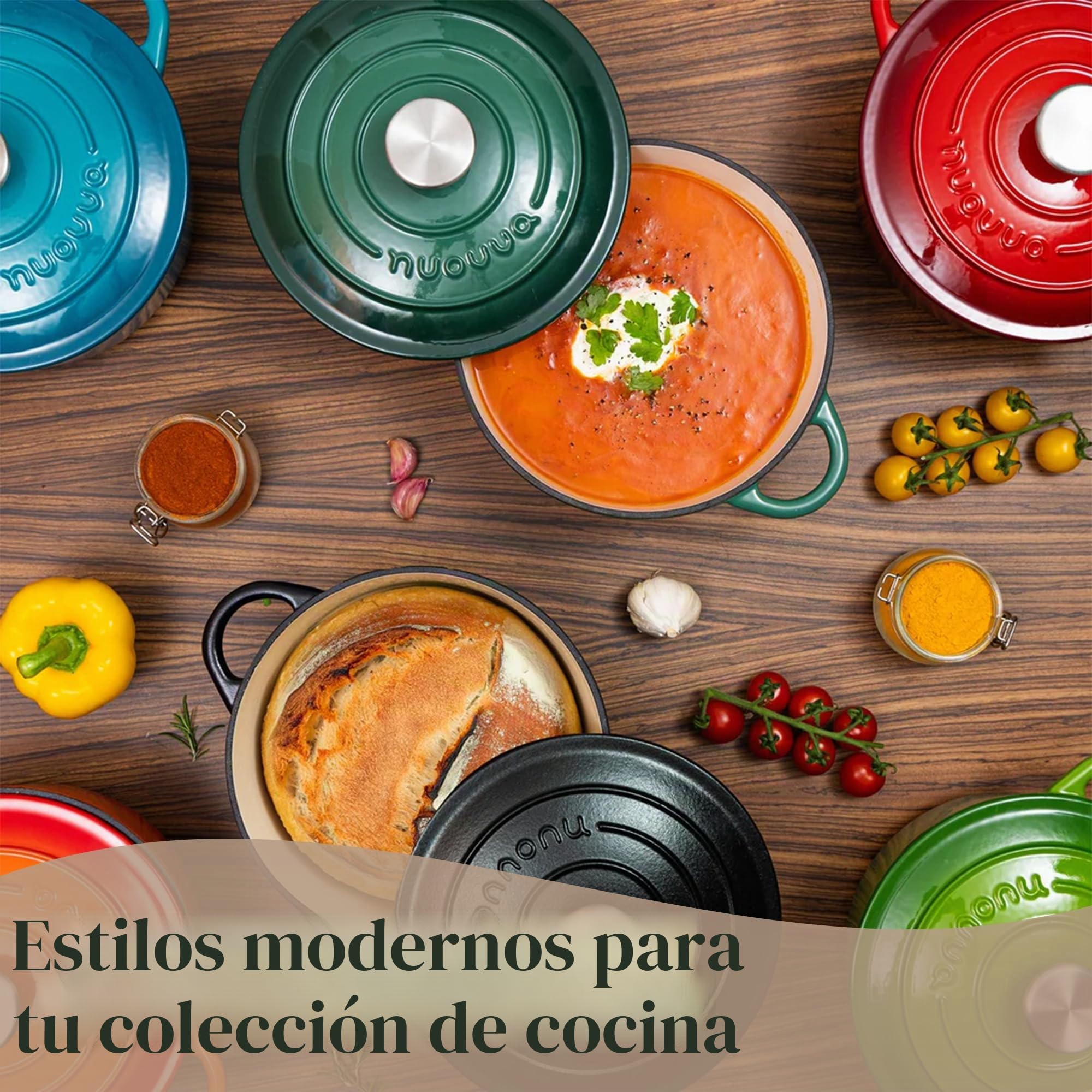 Cazuela de Hierro Fundido con Tapa – Esmaltada, Antiadherente, Apta para Horno hasta 500° F – Ollas Holandesas Robusta – Azul, 6.4 Cuartos, 28cm – por Nuovva