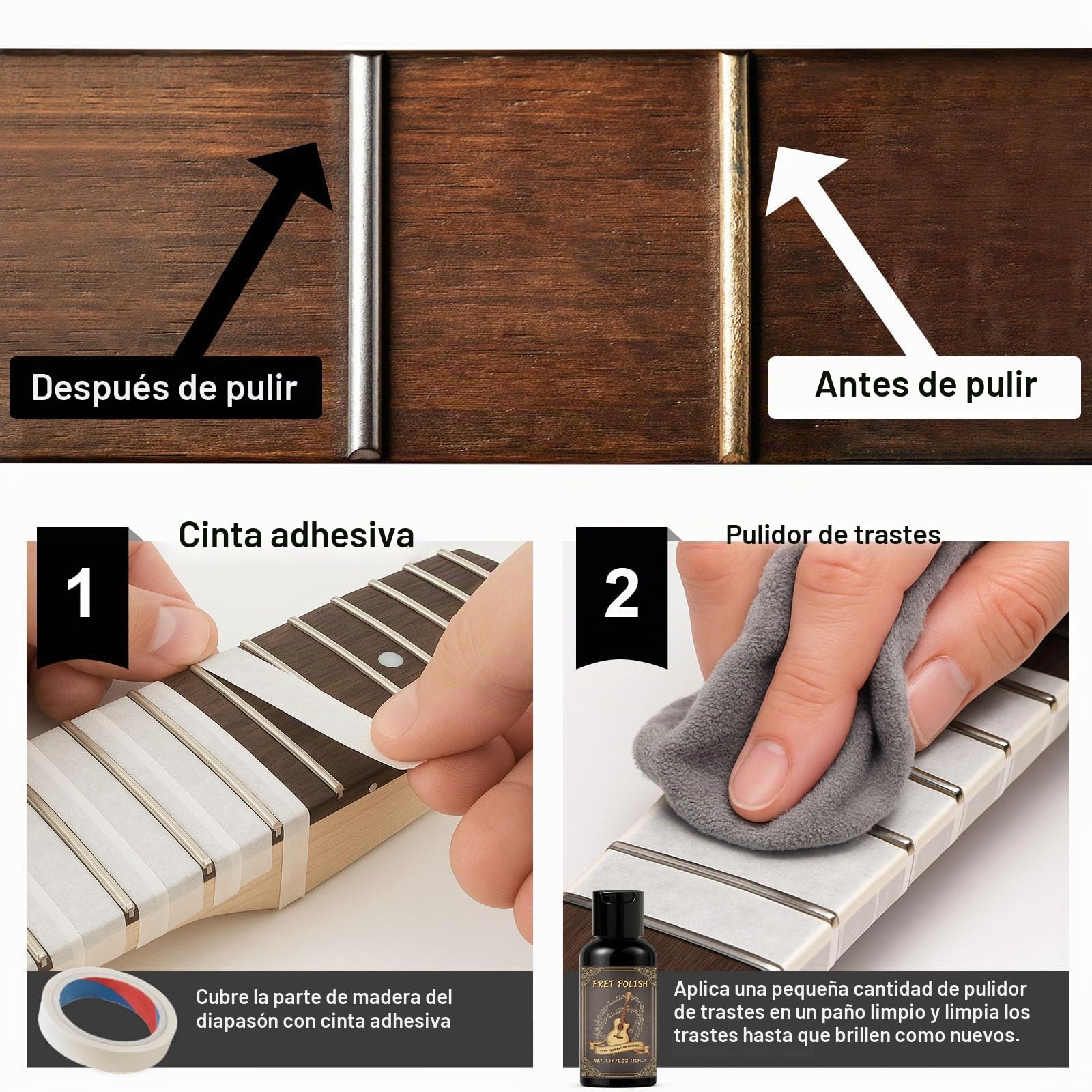 Kit de limpieza de guitarra de 9 piezas con pulido de trastes, limpiador de guitarra que evita el desgaste, la decoloración y el agrietamiento, mientras mantiene tu instrumento en su mejor aspecto y
