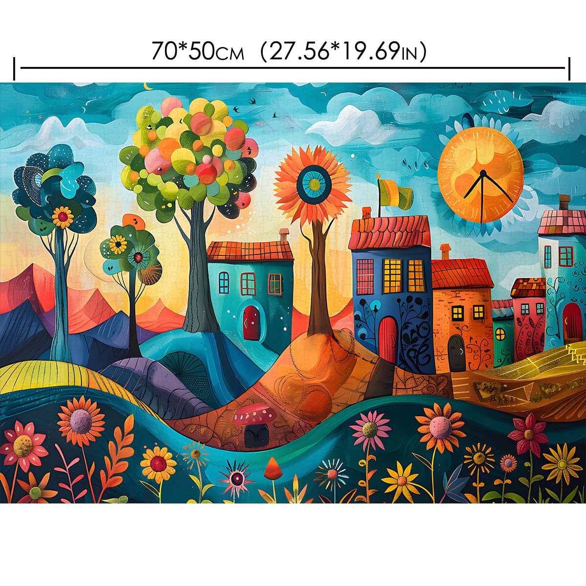 HUADADA Puzzle 1000 elementów - Puzzle 1000 elementów dla dorosłych, klasyczne puzzle, prezent - kolorowa wieś