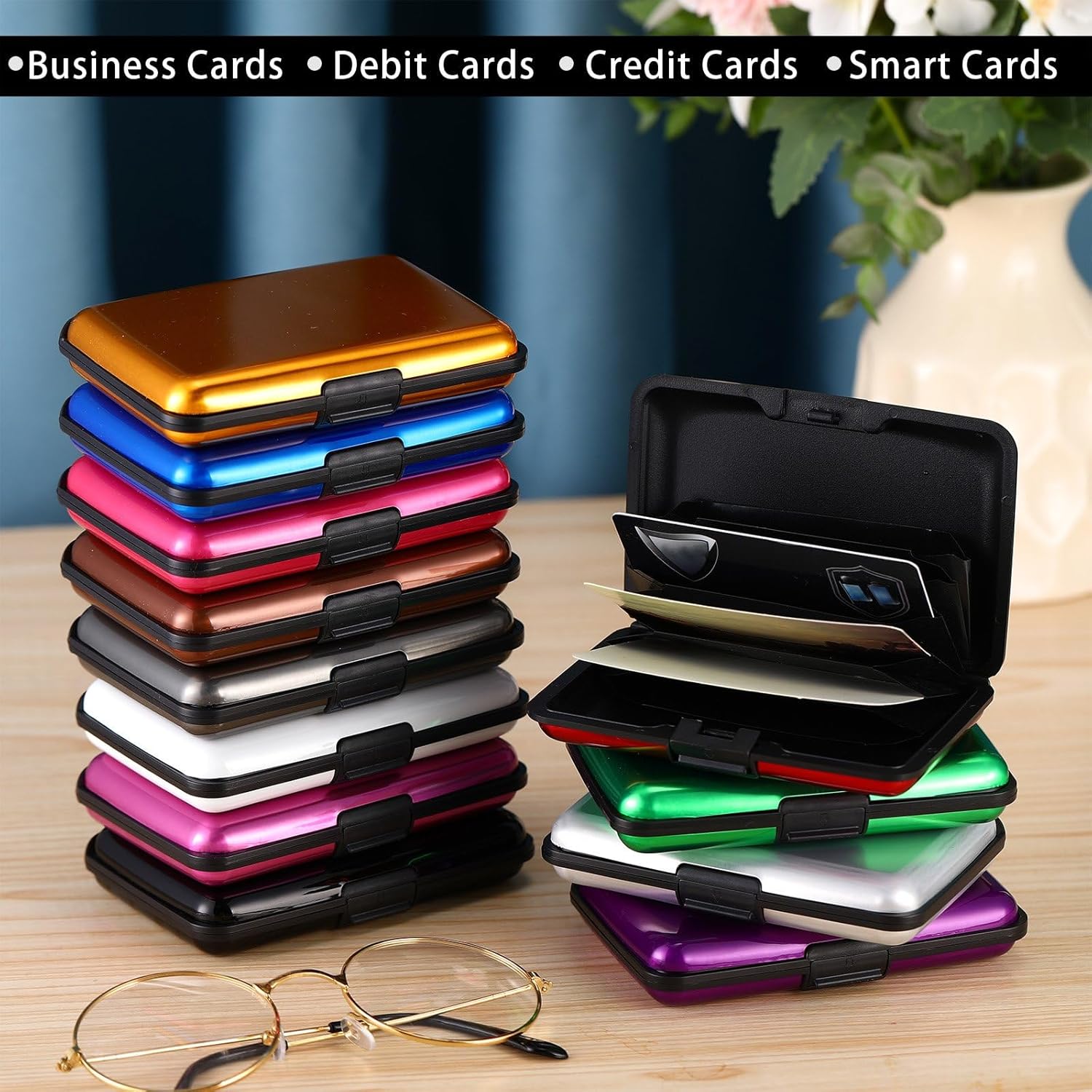 TaoBary 12 Pcs RFID Blocking Credit Cards Holder Mini Slim Aluminum Wallet Metal Business Card Case Credit wallet Protector ID Hard Case for Women Men, Multicolor - Image 4
