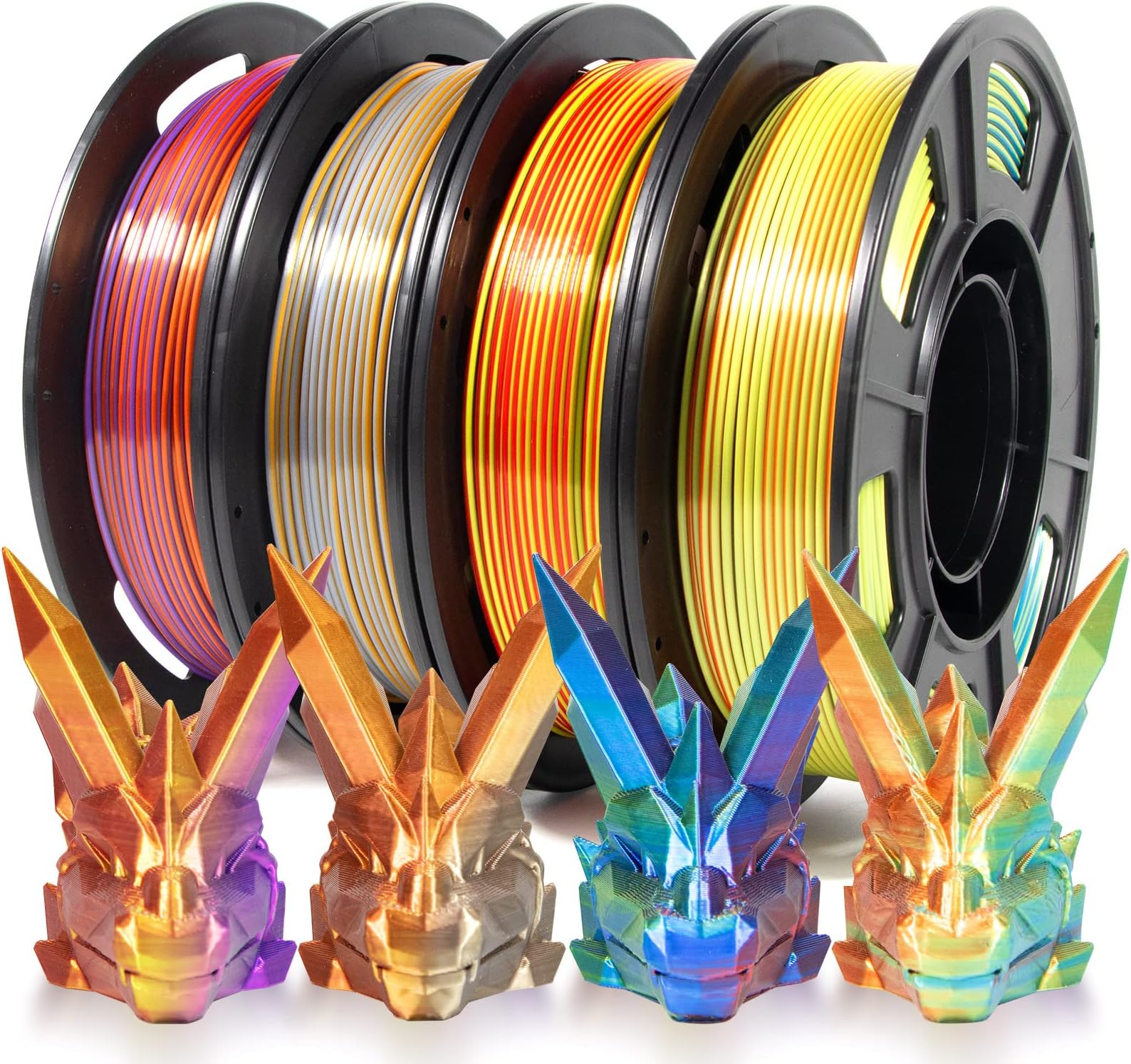 iSANMATE 3D Printer Filament, Tri-Color PLA Filament 1.75mm Bundle, Color Changing PLA Rainbow Filament, Coextrusion Silk PLA +/- 0.03 mm, 250g x 4 Spool
