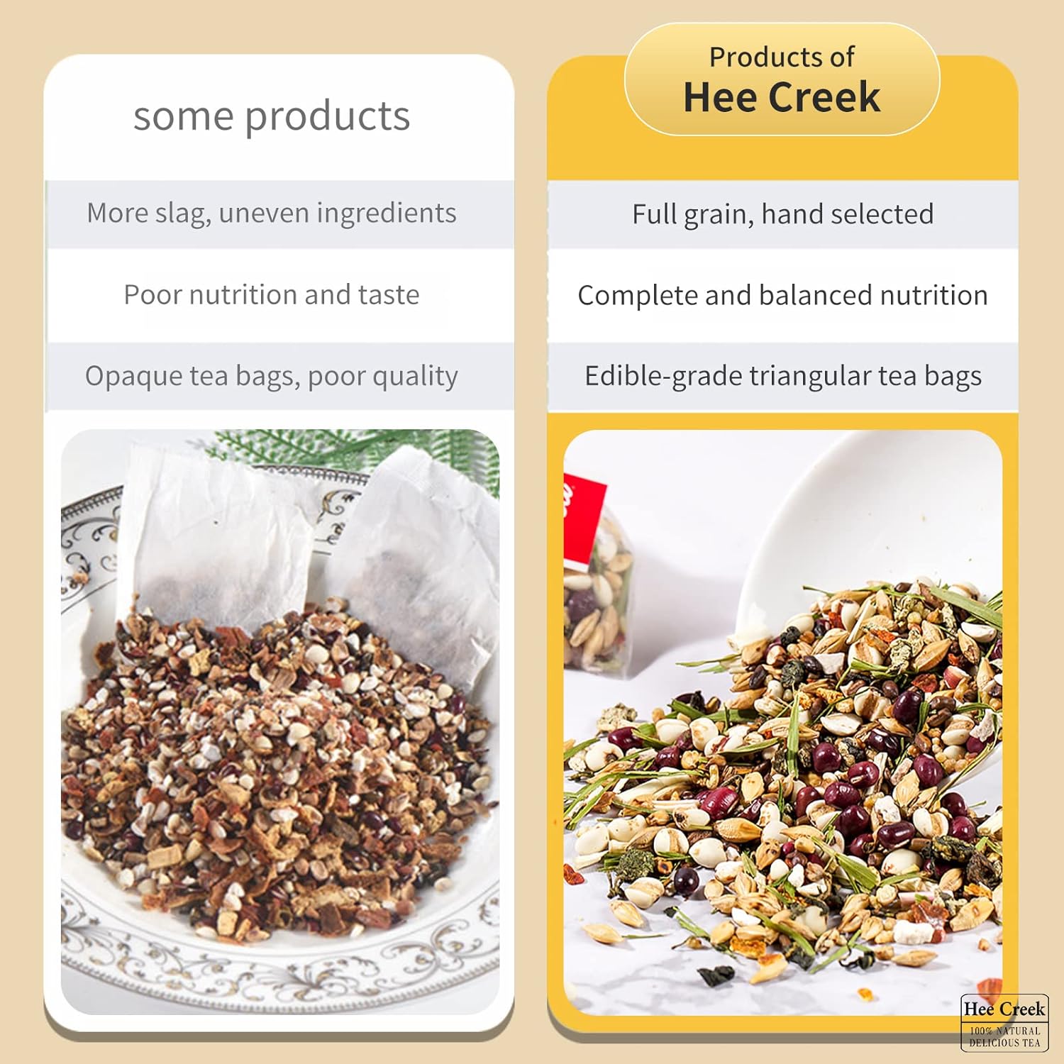 Hee Creek Red Bean Coix Seed Poria Tea Bags 450g(5g*90 bags) Chinese Herbal Tea for Dampness Clearing, Jobs Tears, Poria Cocos, Gorgon, Adzuki Bean, Honeysuckle, Light Bamboo Leaf 红豆薏米茶 祛湿 去湿茶