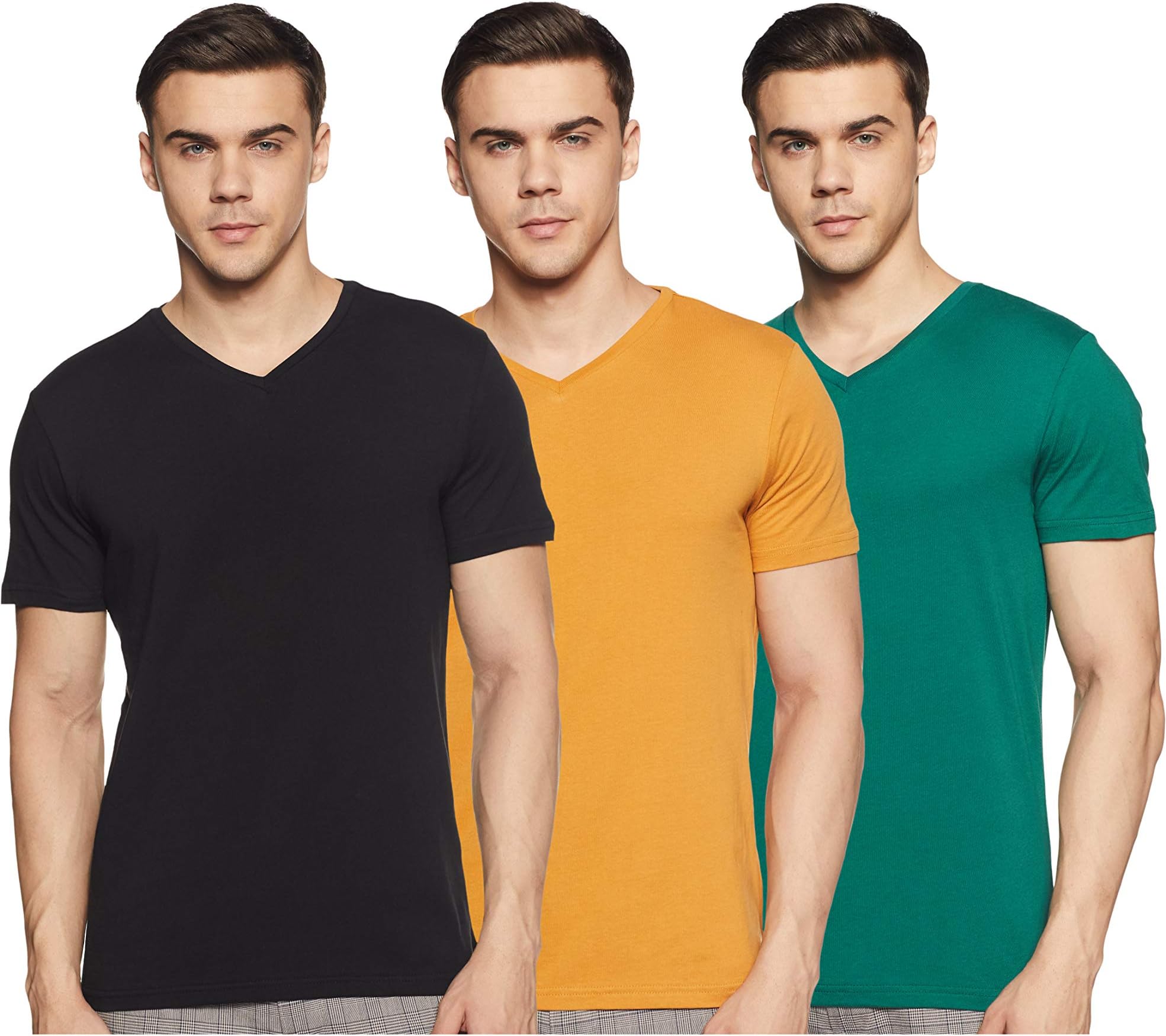 Amazon Brand - SymbolMen's Solid Cotton T Shirt | Plain | V Neck | Half Sleeve-Regular Fit | Combo Pack of 3 (Available in Plus Size)