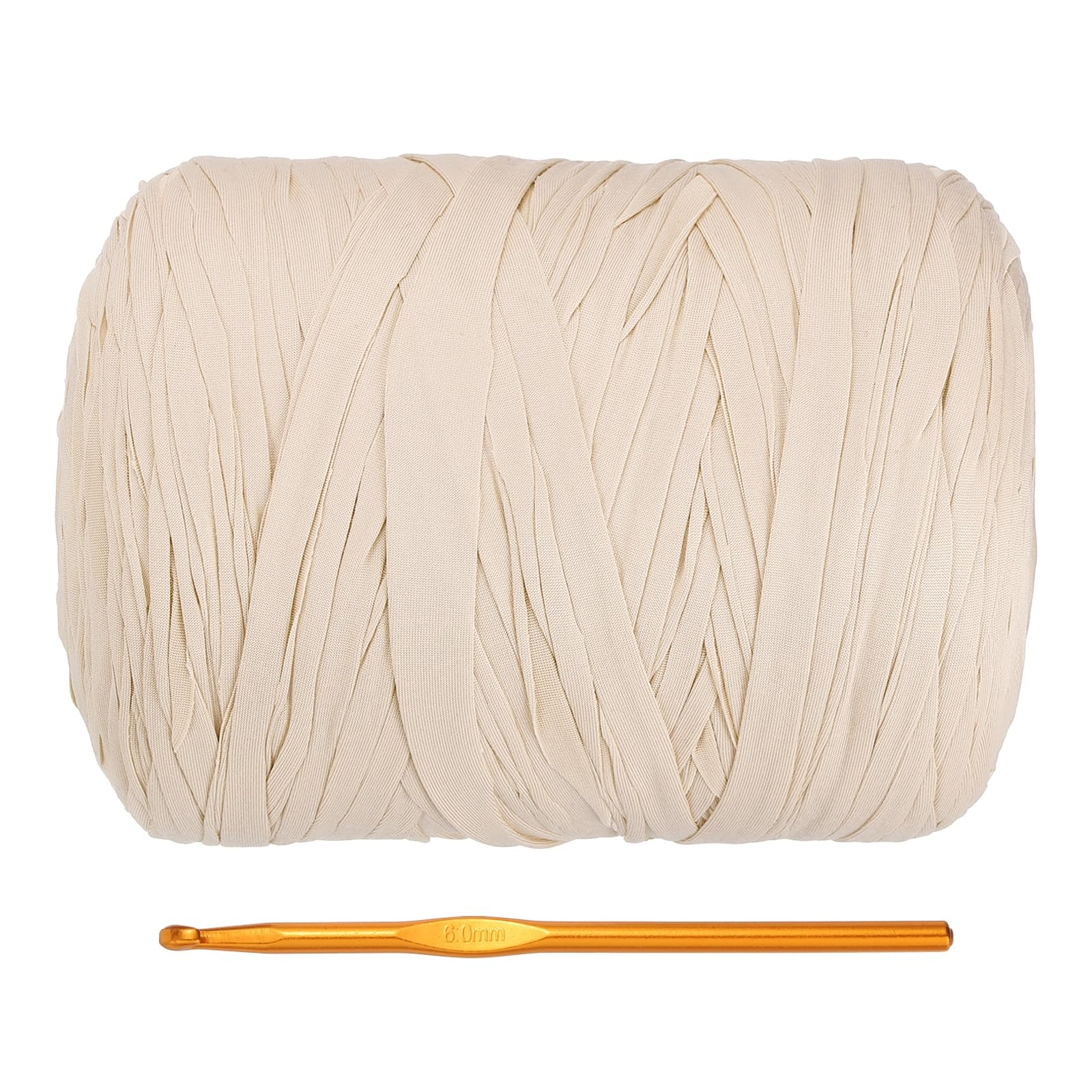 PATIKIL T-Shirt Garn Zum Häkeln Mit 1 Häkelnadel 800g/228 Yards Weiches Hoch Elastisches Strickgarn Für Anfänger Häkeltasche/Korb/Dekoration(Beige)