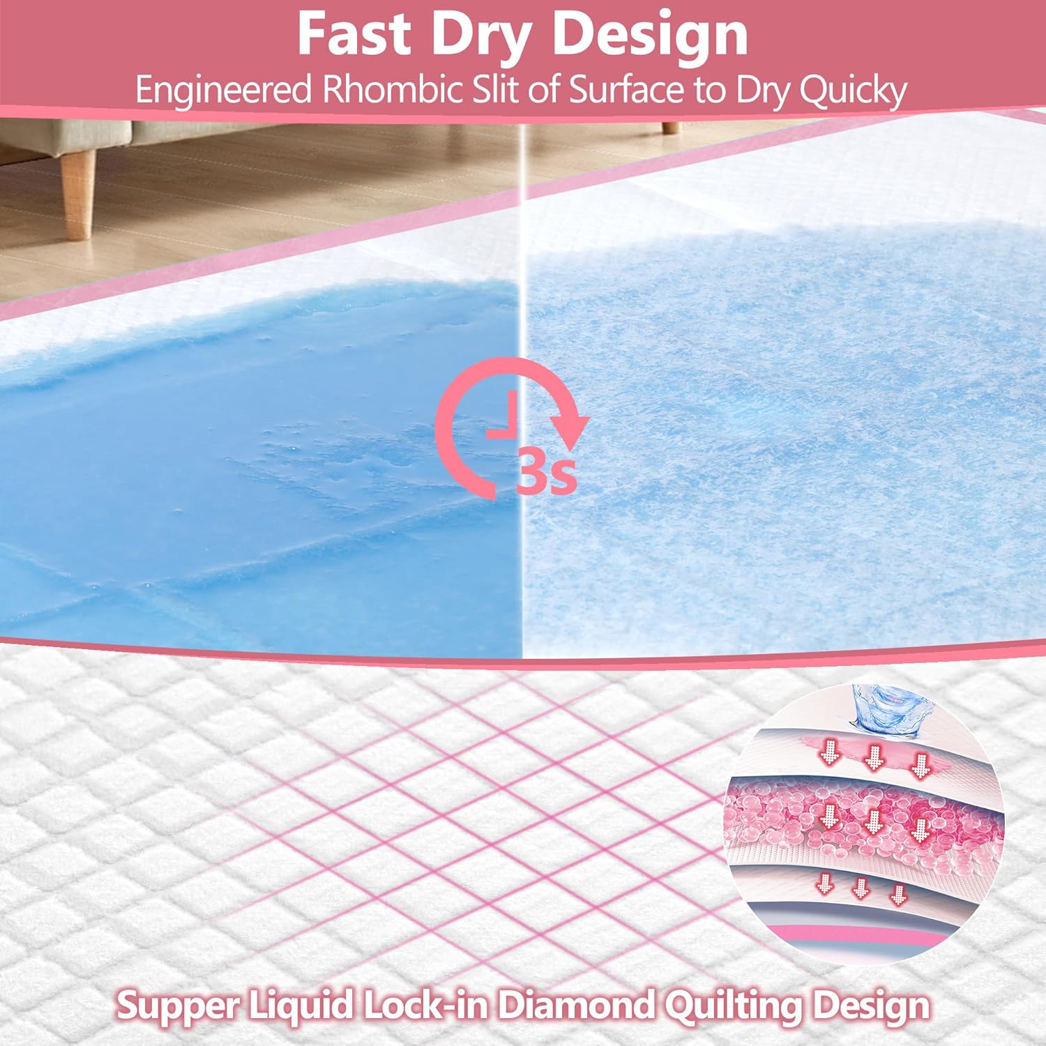 Gimars XL 6-Layer Ultra Absorbent 1200ml 48-Hour Leak-Proof Dog Pee Pads, Quick Dry Extra Large Puppy Pads for Puppy Training, Senior & Incontinent Dogs, Cats, Overnight Use, 30"x36", 50 Count Pink