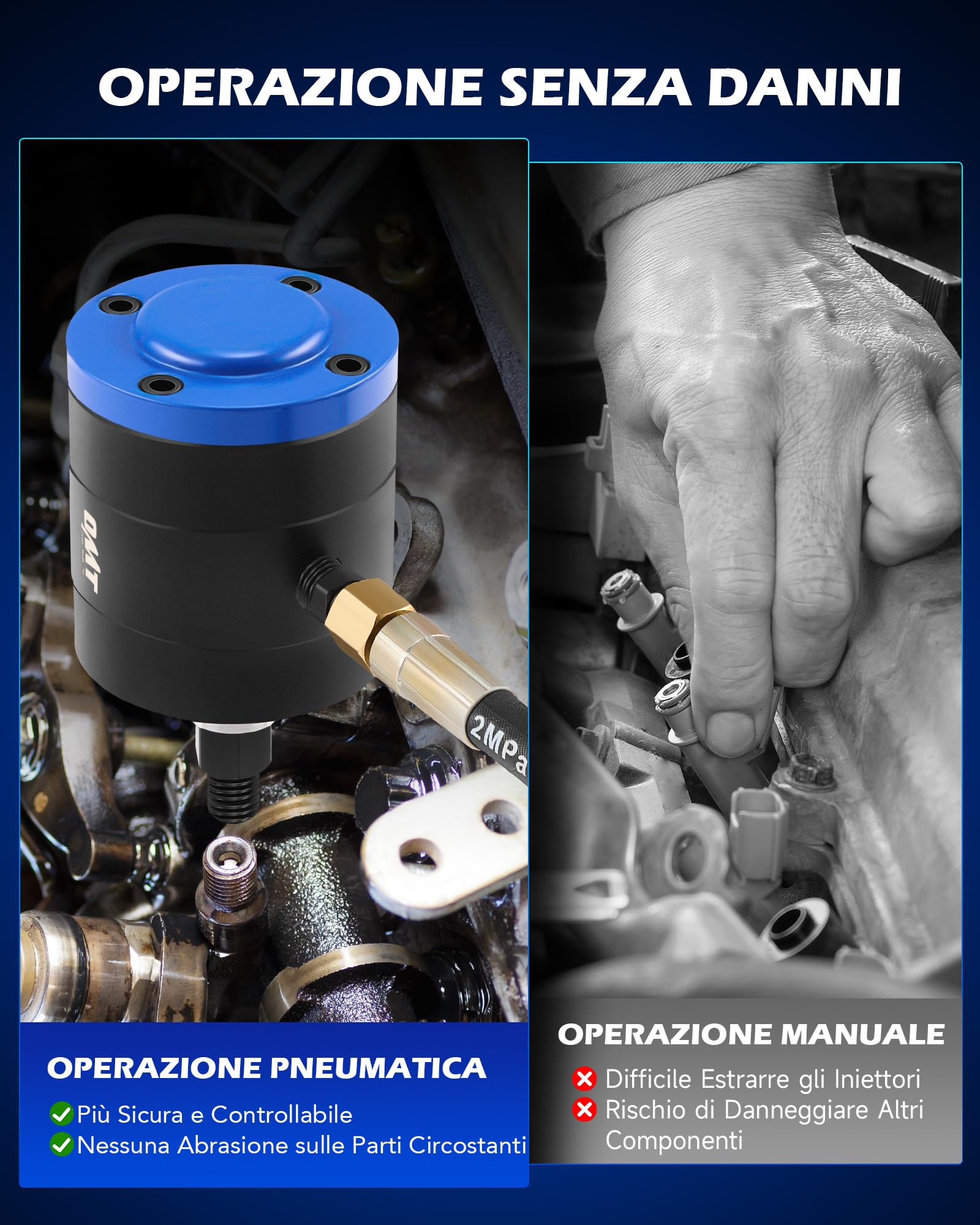 Orion Motor Tech 24 Pezzi Estrattore Pneumatico per Iniettori Diesel per Rimuovere Iniettori a Vibrazione d'Aria da 5-8 Bar con Martello Estrattore, 19 Adattatori, Tubo di Prolunga e EU US Connettori