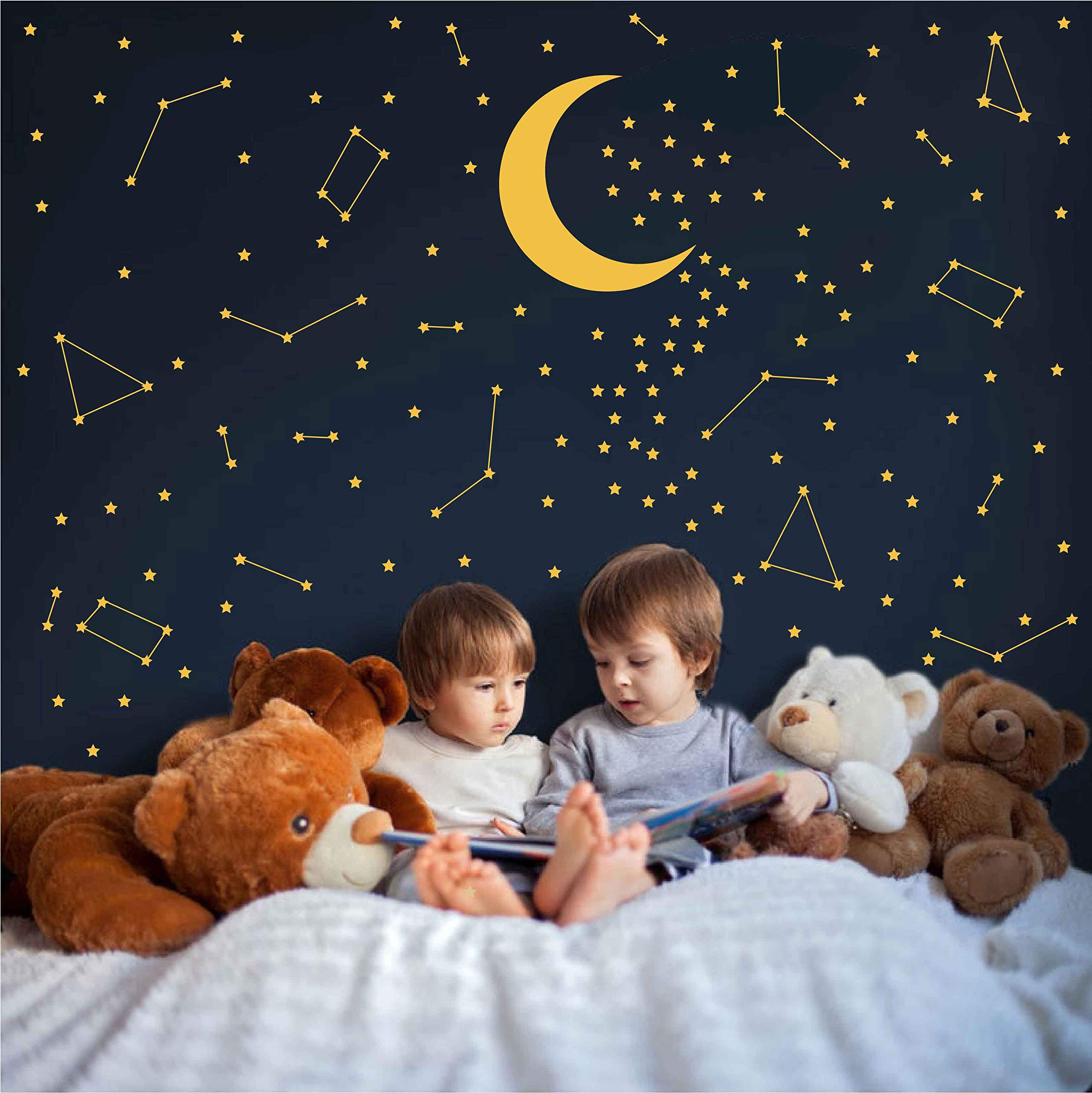 Outer Space Wall Decal Set - Galaxy, Stars & Spaceship Vinyl Stickers, Removable (Black)