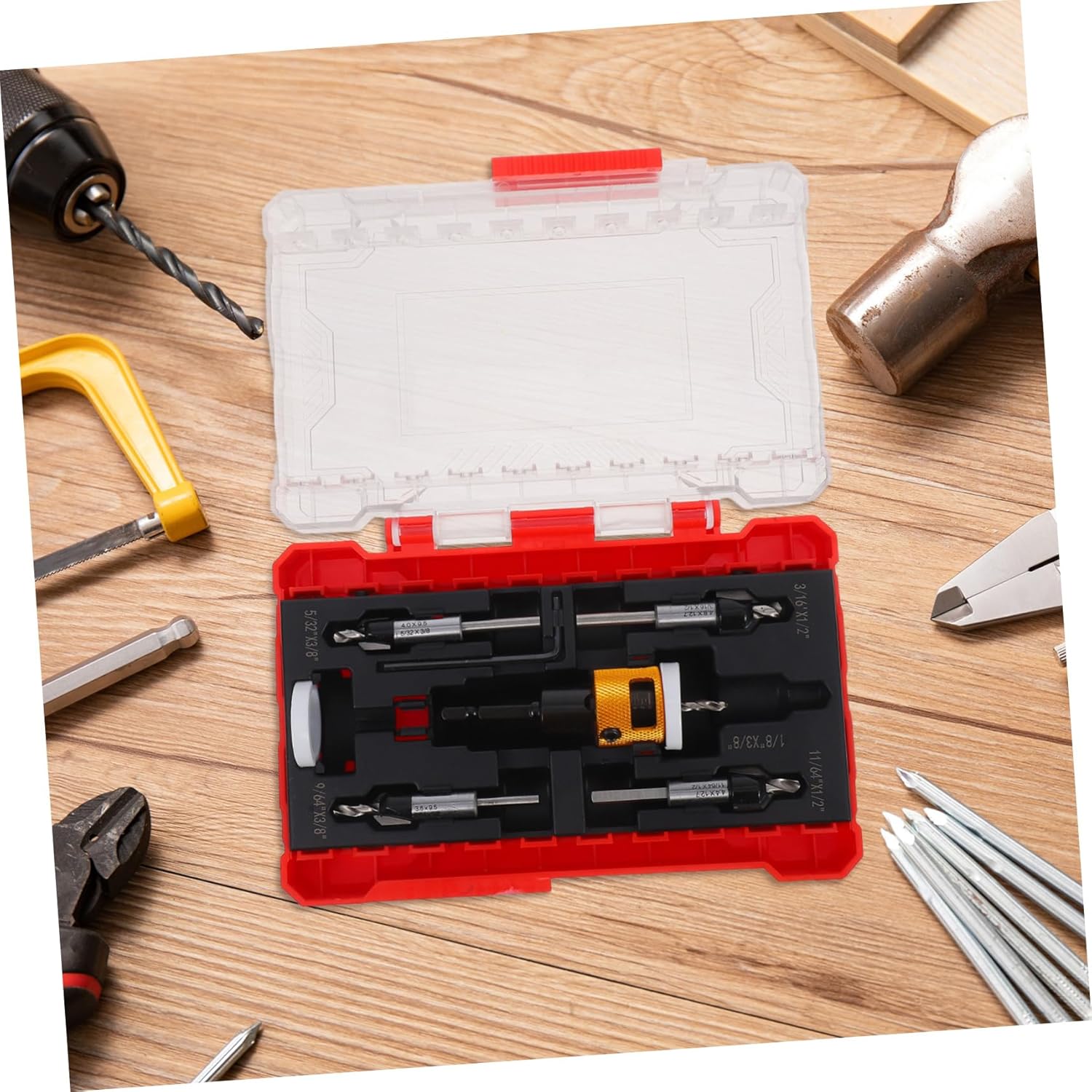 Unomor Countersink Drill Bit Set with Adjustable Depth Stop Woodworking Tools for Precise Drilling Metal and Wood Applications 1 Set