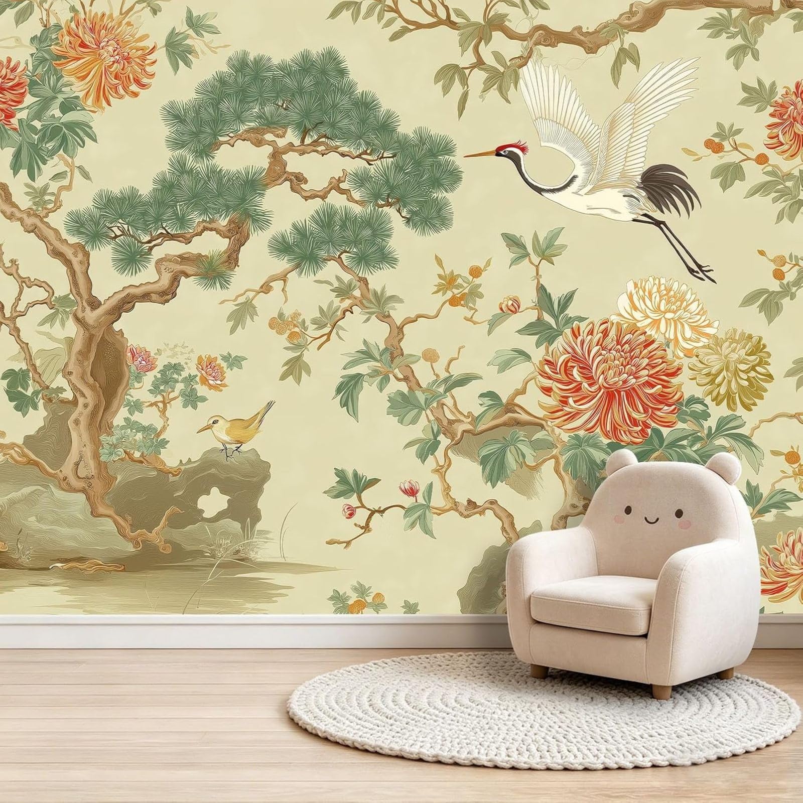 Kfjhgbdshhj 3D Mural Photo Mural-Wallpaper Apricot, Vintage Elegant Plant Pine Bedroom Living Room Panoramic - Modern Children's Room Office Hallway Background Oriental Art Wall, 400Cm X 280Cm Poster - Wall