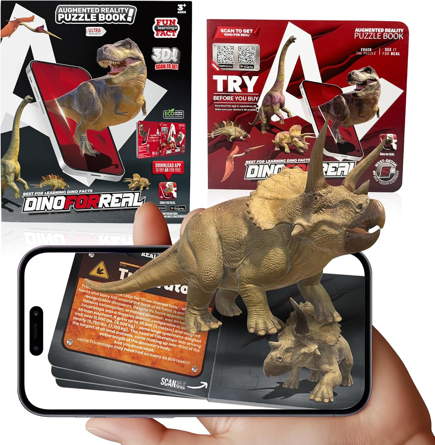 MINDNOOK 3D Dinosaur Augmented Reality (AR) Cards with Free App, 5 in 1 Interactive STEM Learning Games for Kids Ages 3+, Educational Toys for Home & School, Works on Phones & Tablets