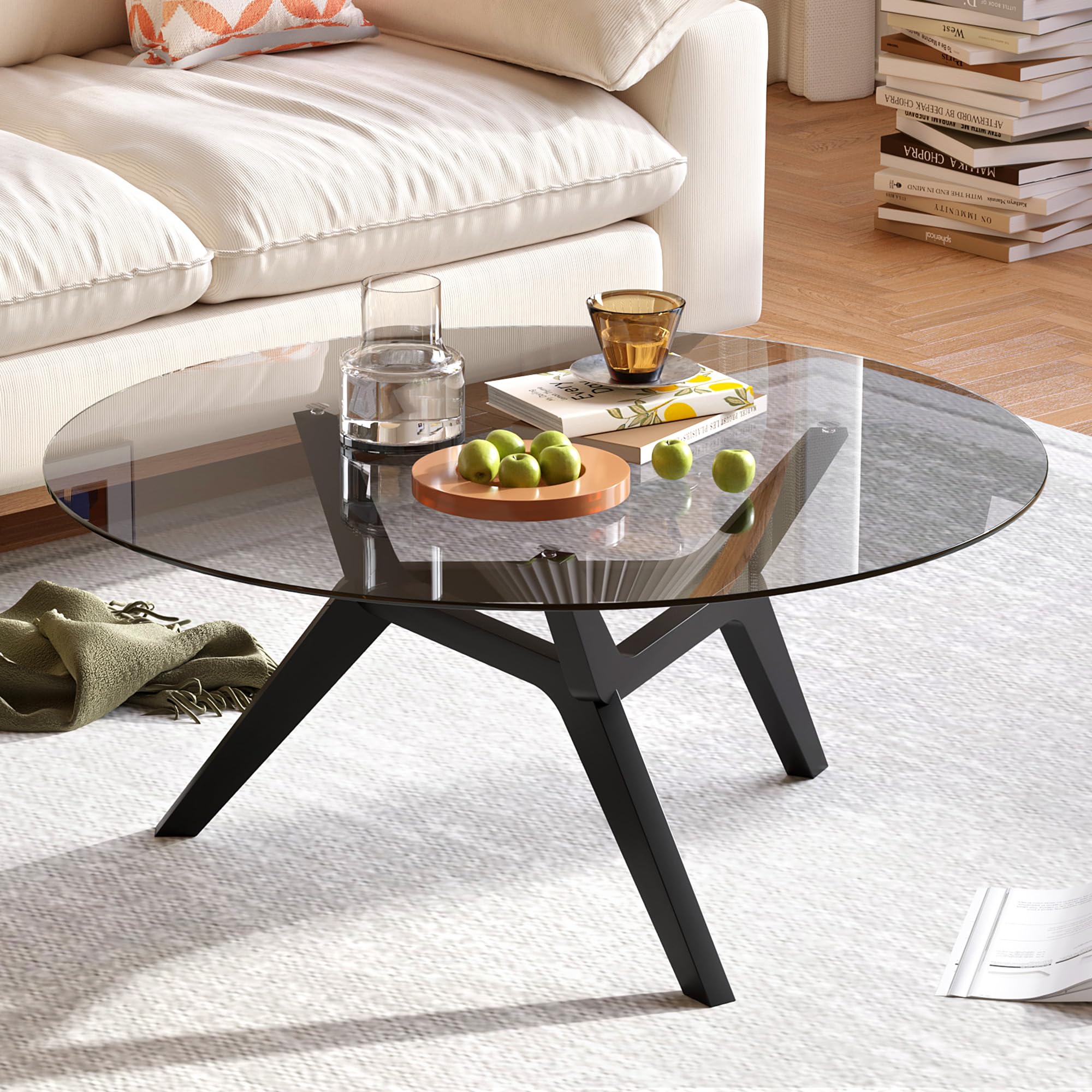 Vlsrka 80cm Glas Couchtisch Rund, Wohnzimmertisch, Moderner Sofatisch