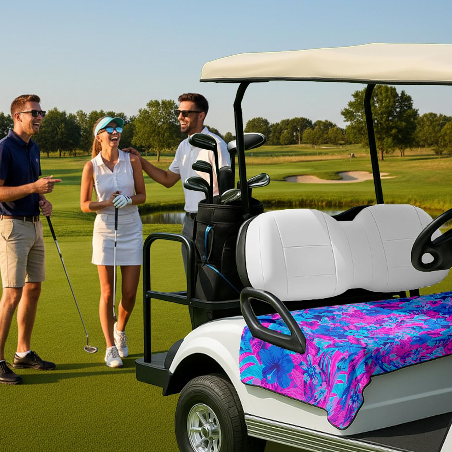 Golf Cart Seat Covers,Golf Cart Seat Towel Blanket for Men Women,Golf Cart Accessories for 2-Person Seats Decorations