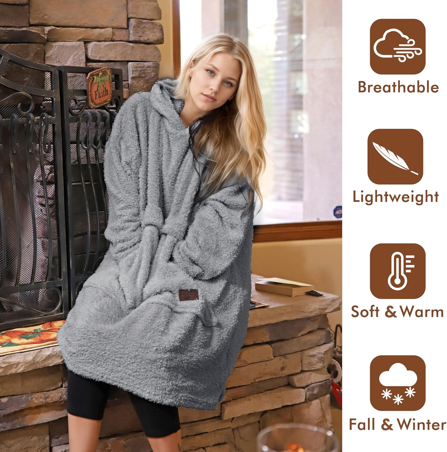 Tirrinia Oversized Wearable Blanket Hoodie, Sherpa Fleece Home Blanket Sweatshirt, Cozy and Warm Blanket with Sleeves, Gift for men and women. - Image 2