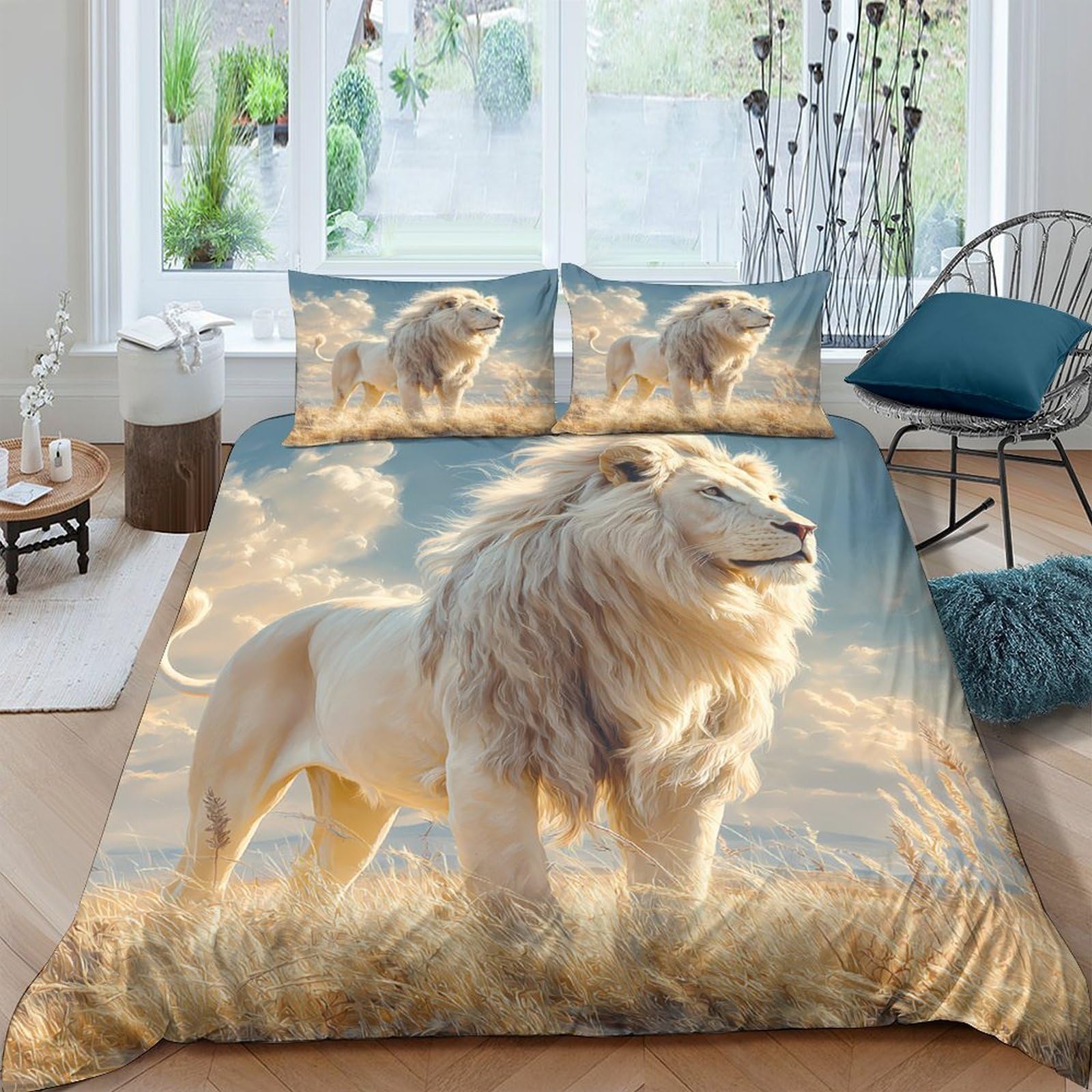 Ctjqhvkz Style-1 3D Printed Majestic Lion Fitted Sheet Microfiber Soft Breathable Sunset Savannah Mattress Cover For Bedroom Decor Single（135X200cm）