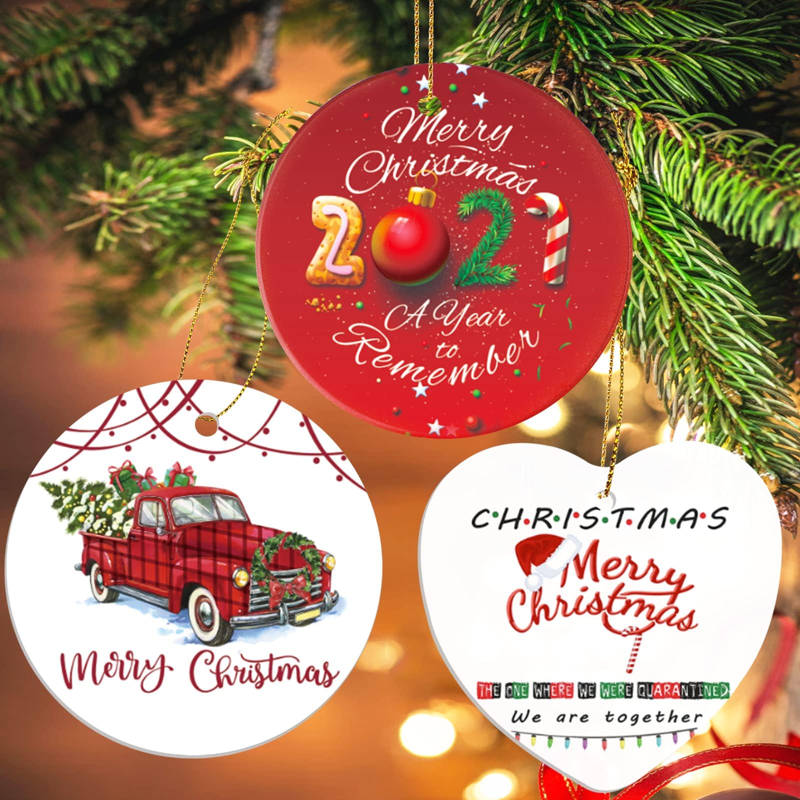2021 Christmas Ornaments Funny,Covid/Quarantine Ornament 3 inch Pandemic Christmas Ornament Xmas Tree Hanging Accessories Ceramic Two-Side Printed Decorations for Gift - A Year to Remember (3)