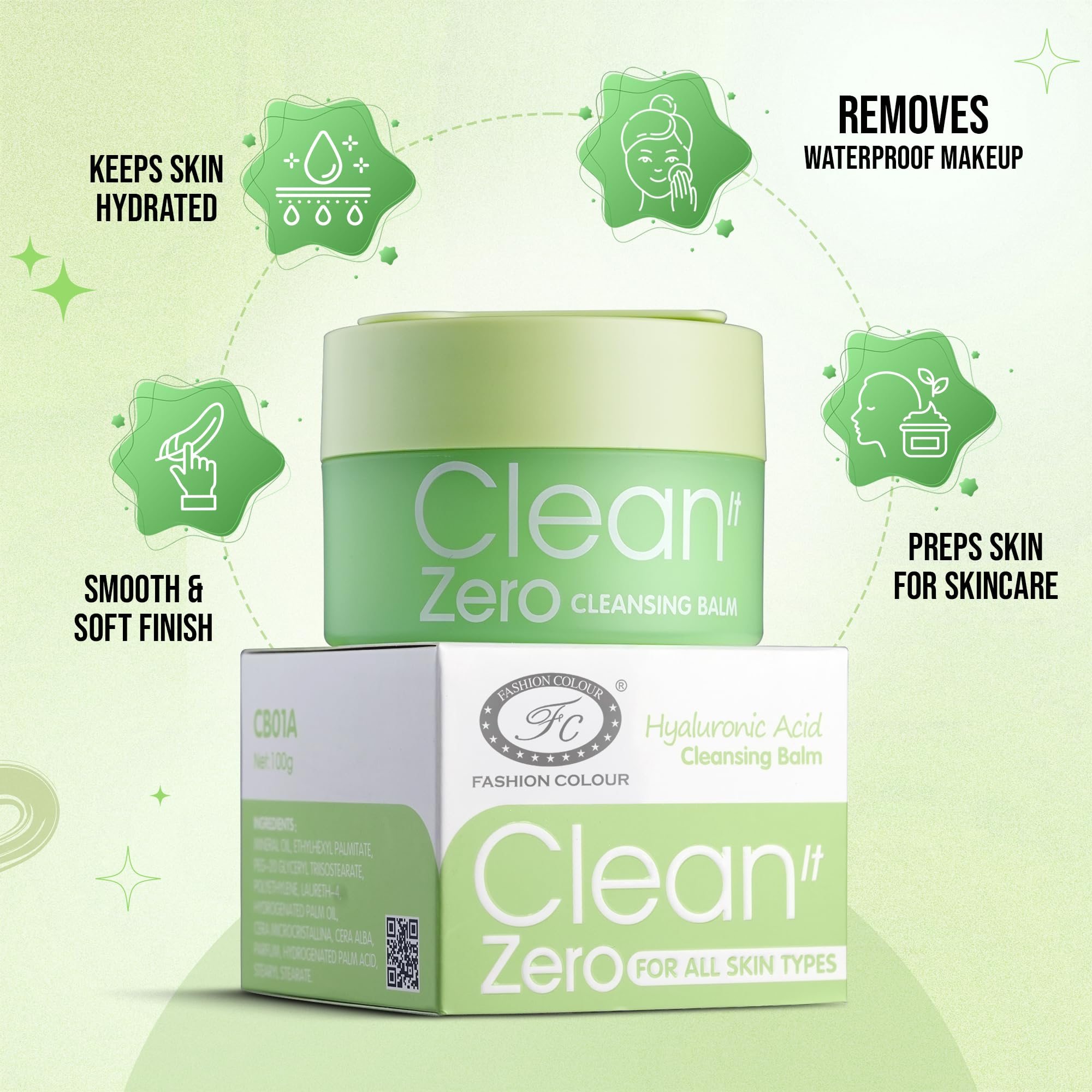 Fashion Colour Clean It Zero Gentle Makeup Remover Balm | Nourishing Balm-to-Oil Formula | Effortlessly Remove Stubborn Makeup Leaving Skin Hydrated & Rejuvenated | 100gm | Green - Image 2 thumbnail