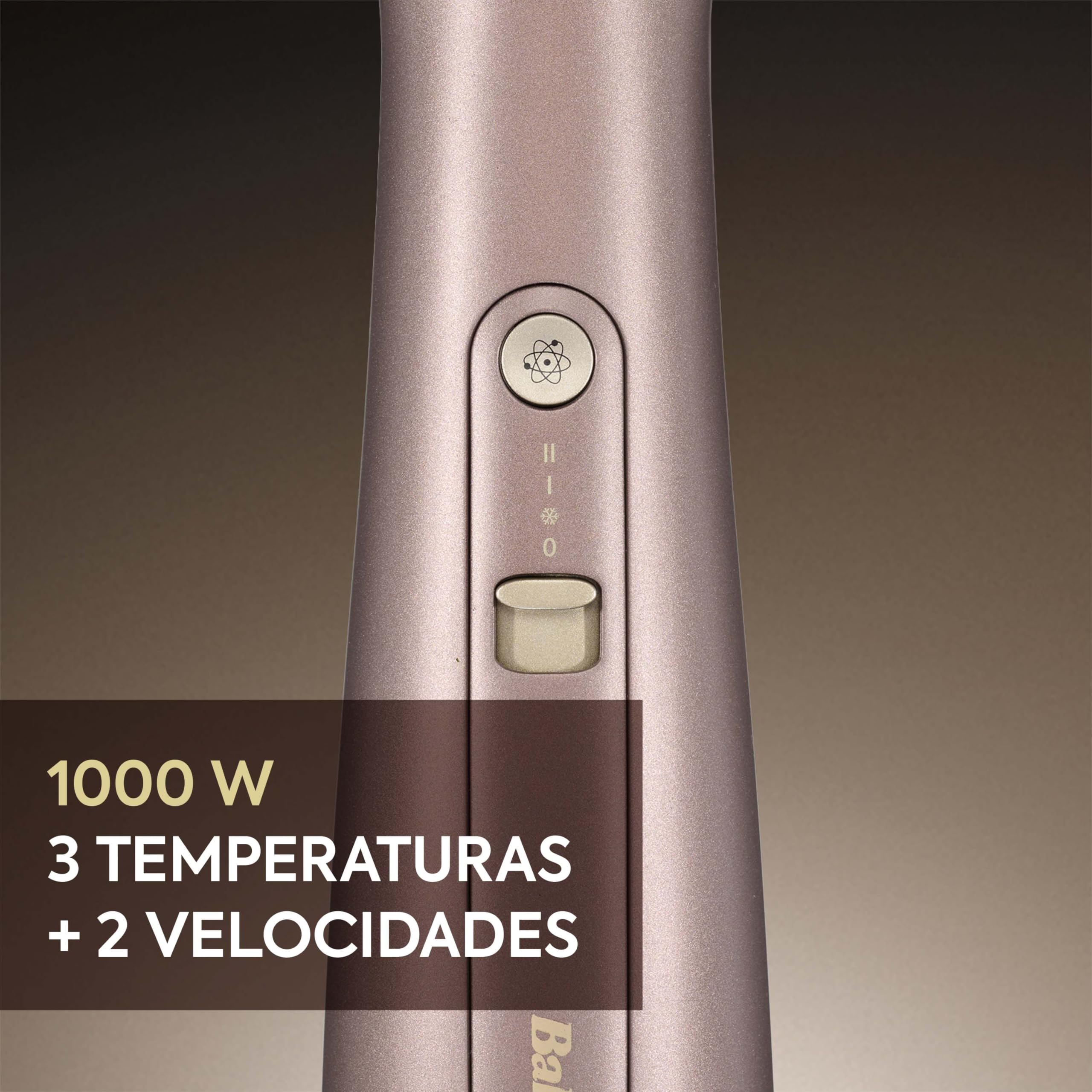 BaByliss Cepillo de Aire Air Power Volume 2 en 1 Secador de Pelo y Styler – Modo Húmedo y Seco, Cepillo Secador Moldeador, 3 ajustes de temperatura, Iónico, Cerámico, Dorado, AS95E