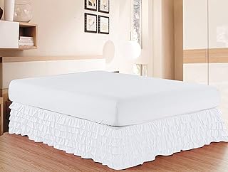 Elegant Comfort Luxurious Premium Quality 1500 Thread Count Wrinkle and Fade Resistant Egyptian Quality Microfiber Multi-Ruffle Bed Skirt - 15inch Drop, Full, White
