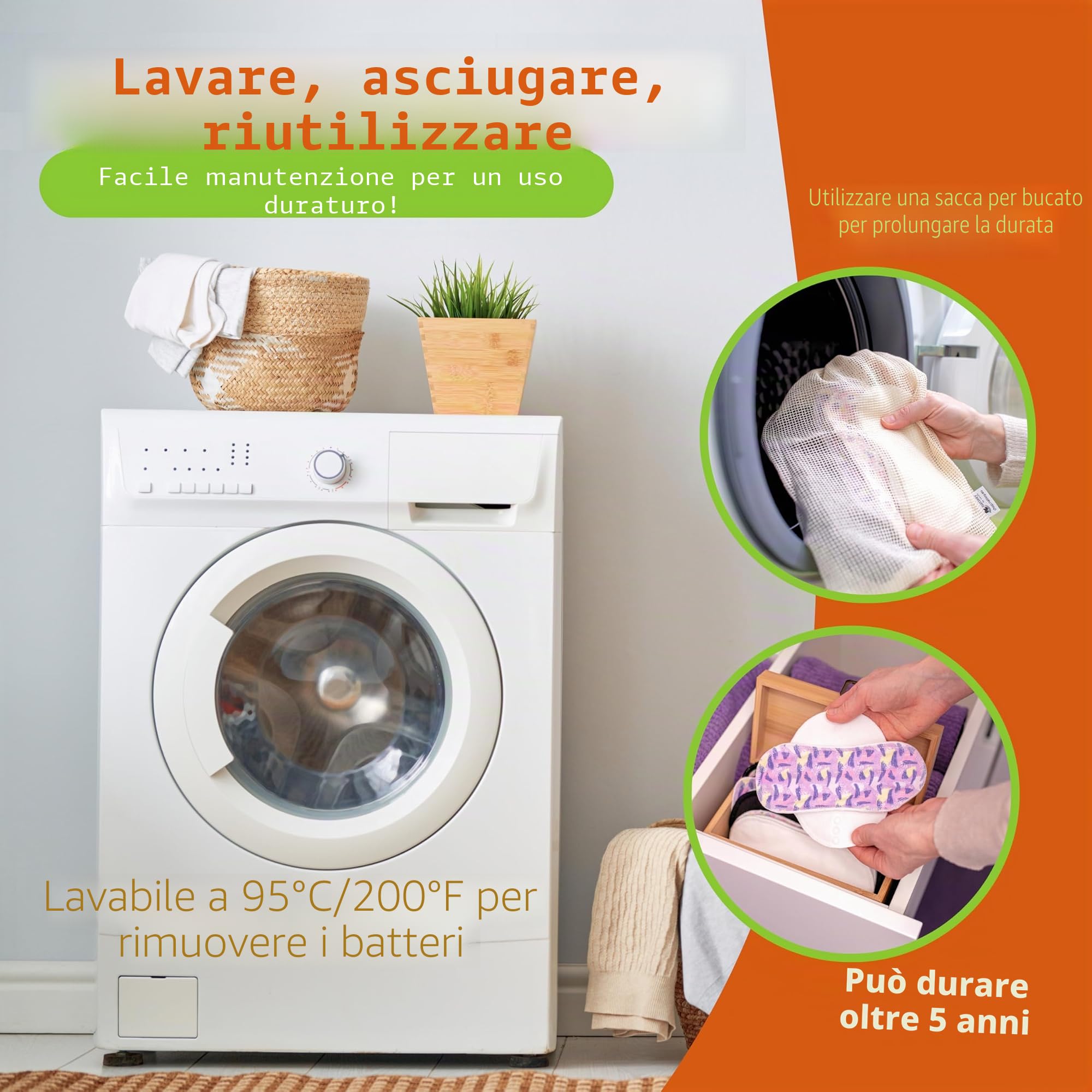 Natissy Assorbenti Lavabili in Cotone Biologico per Donna e Adolescente, Morbidi, Traspiranti, Non Irritanti e Riutilizzabili - Set 6 pz Taglie S+M - Made in EU