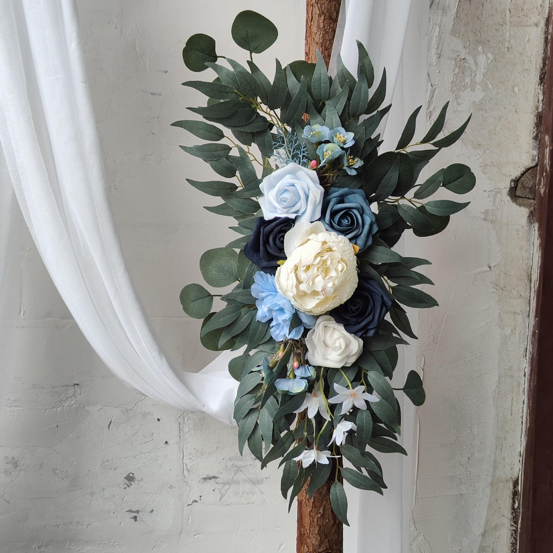 Hochzeitsbogen-Blumen-Set,4 Stück, Künstliche Blumenarrangements mit 2 Drapierten Stoffbögen, Blumengirlande für Hochzeitszeremonie und Empfang Dekoration (gemischt)