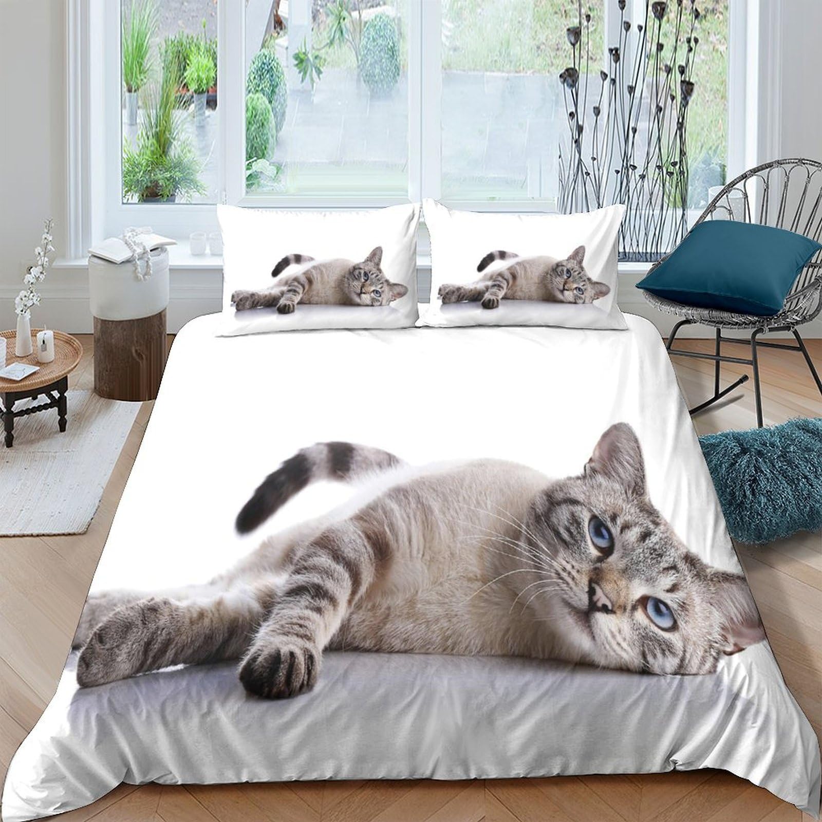 Ctjqhvkz Style-1 3D Printed Relaxed Cat Fitted Sheet Microfiber Soft Bedroom Decor Playful Kitten Mattress Cover For Home Dorm Single（135X200cm）