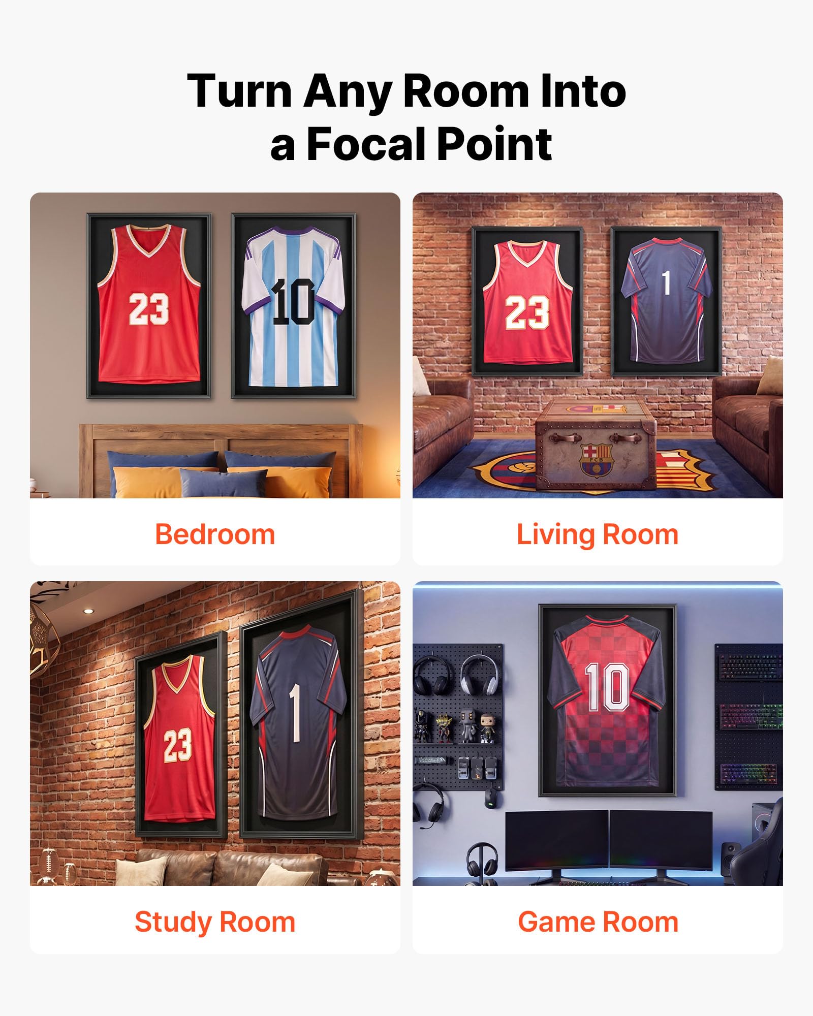 VEVOR Marco de Camisetas de Madera 70 x 90 x 4 cm, Vitrina para Camisetas Deportivas con Panel de Policarbonato con Protección UV, Expositor para Uniformes de Baloncesto, Fútbol, Béisbol, Negro