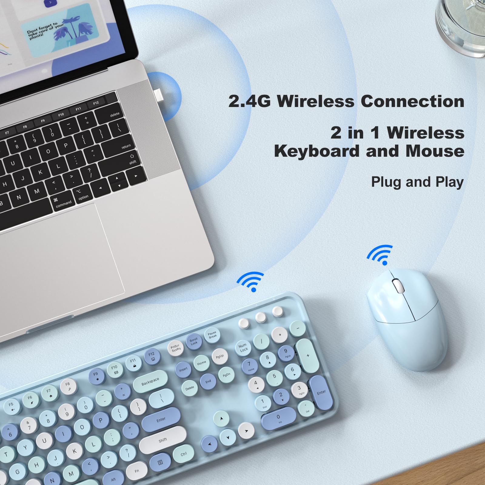 Bezprzewodowa klawiatura i mysz, pełnowymiarowa klawiatura do pisania 2,4 GHz, retro, z klawiaturą numeryczną i bezprzewodową myszką do komputera, laptopa, komputera stacjonarnego, Windows