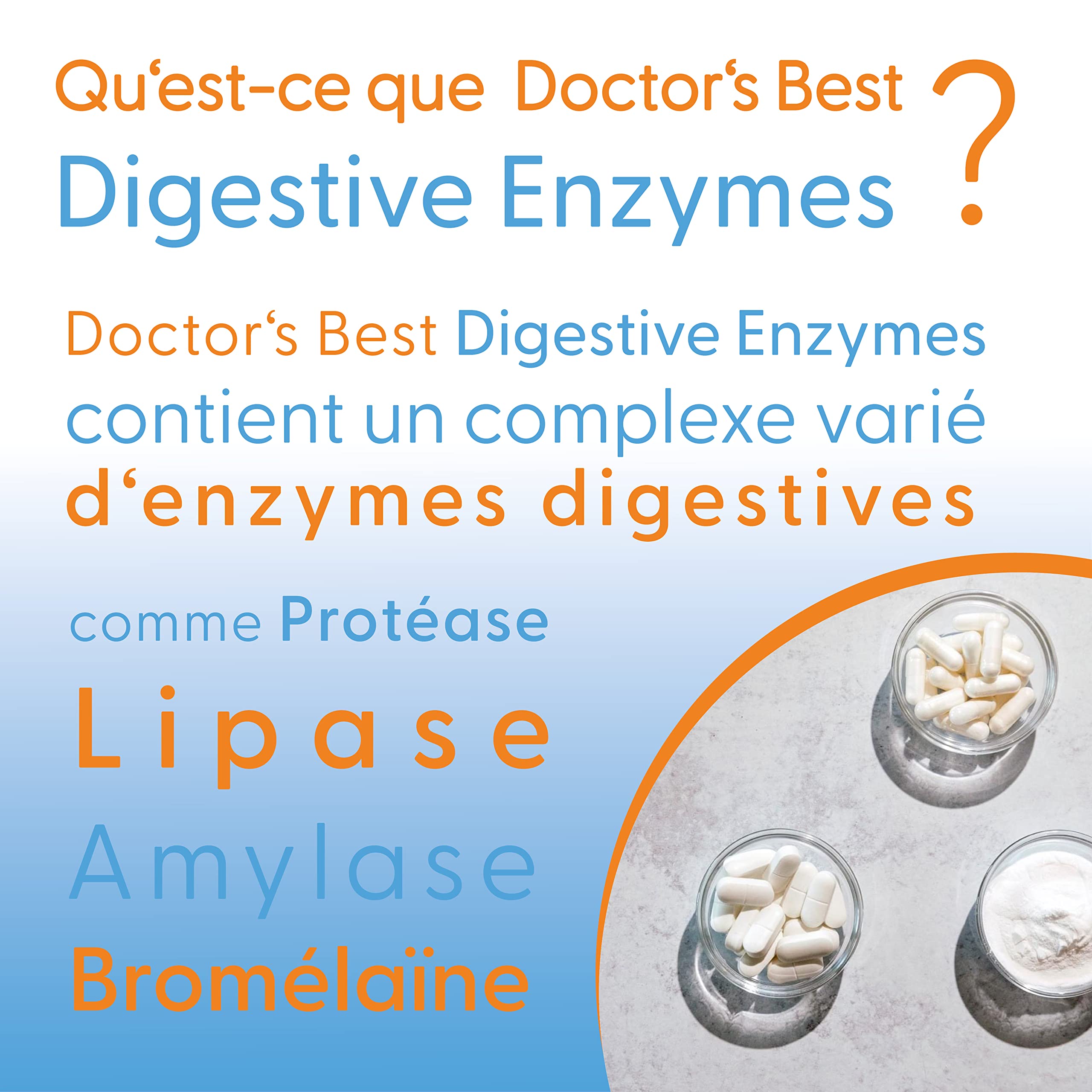Doctor's Best, Digestive Enzymes (Enzymes Digestives), 90 Capsules végétales, Mélange d'Enzymes, Testé en Laboratoire, Sans Gluten, Sans Soja, Sans OGM